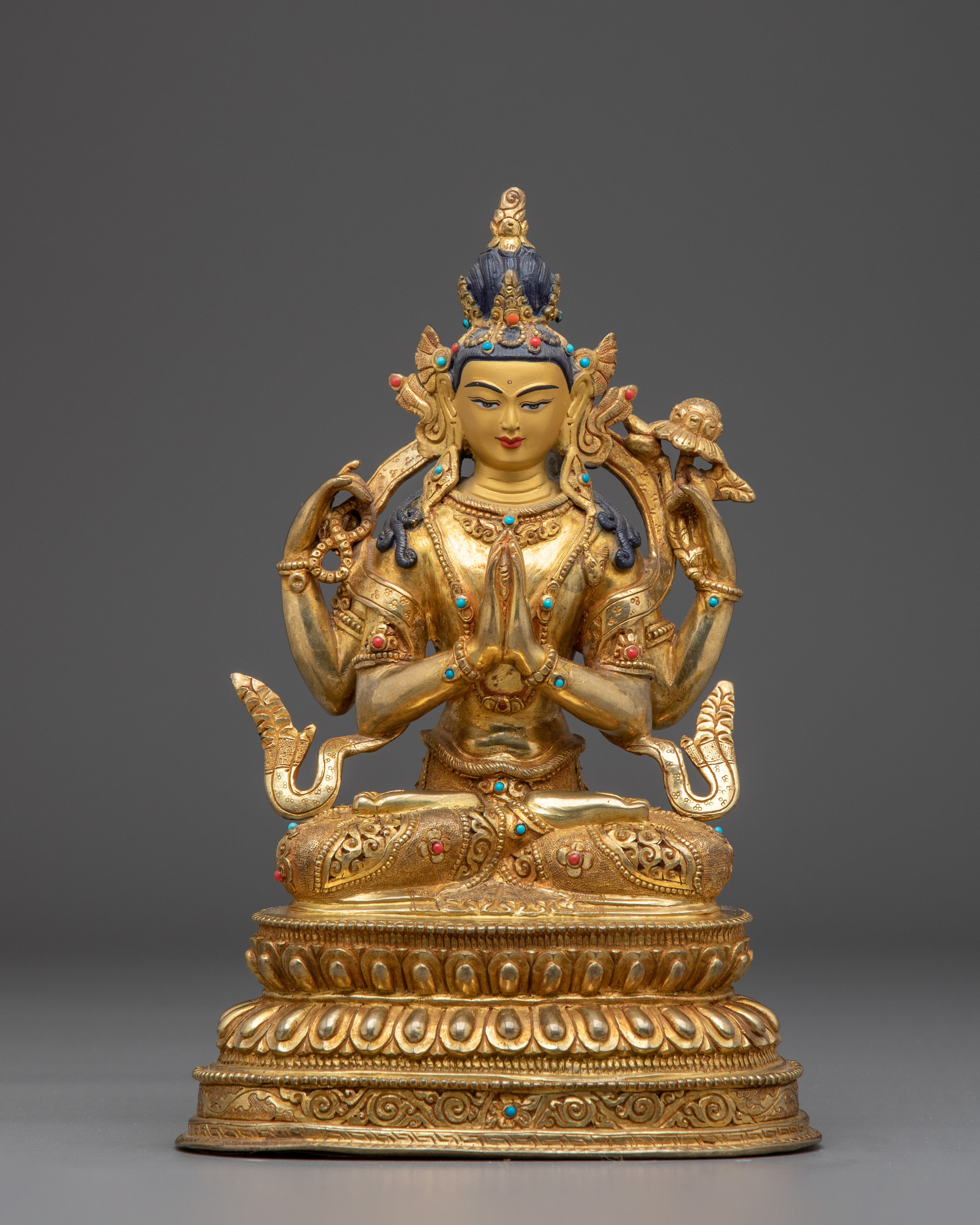 Chenrezig Gold Gilded Copper Deity