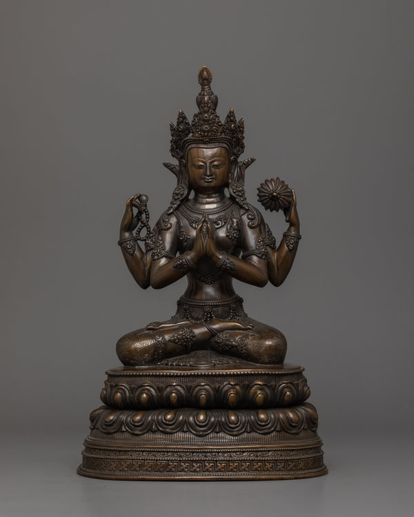 4 Armed Chenrezig with Oxidized Copper Body 