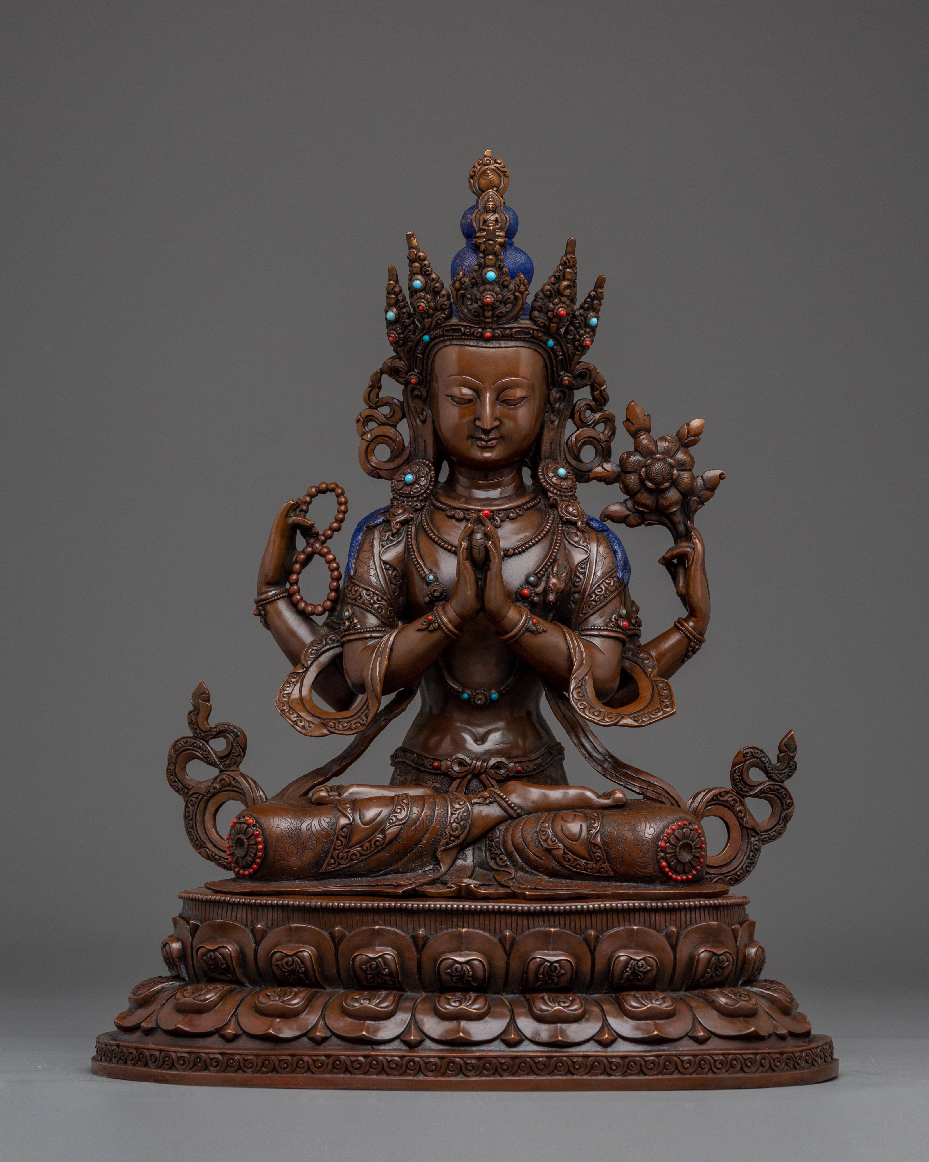 Chenrezig Artwork with Oxidized Copper