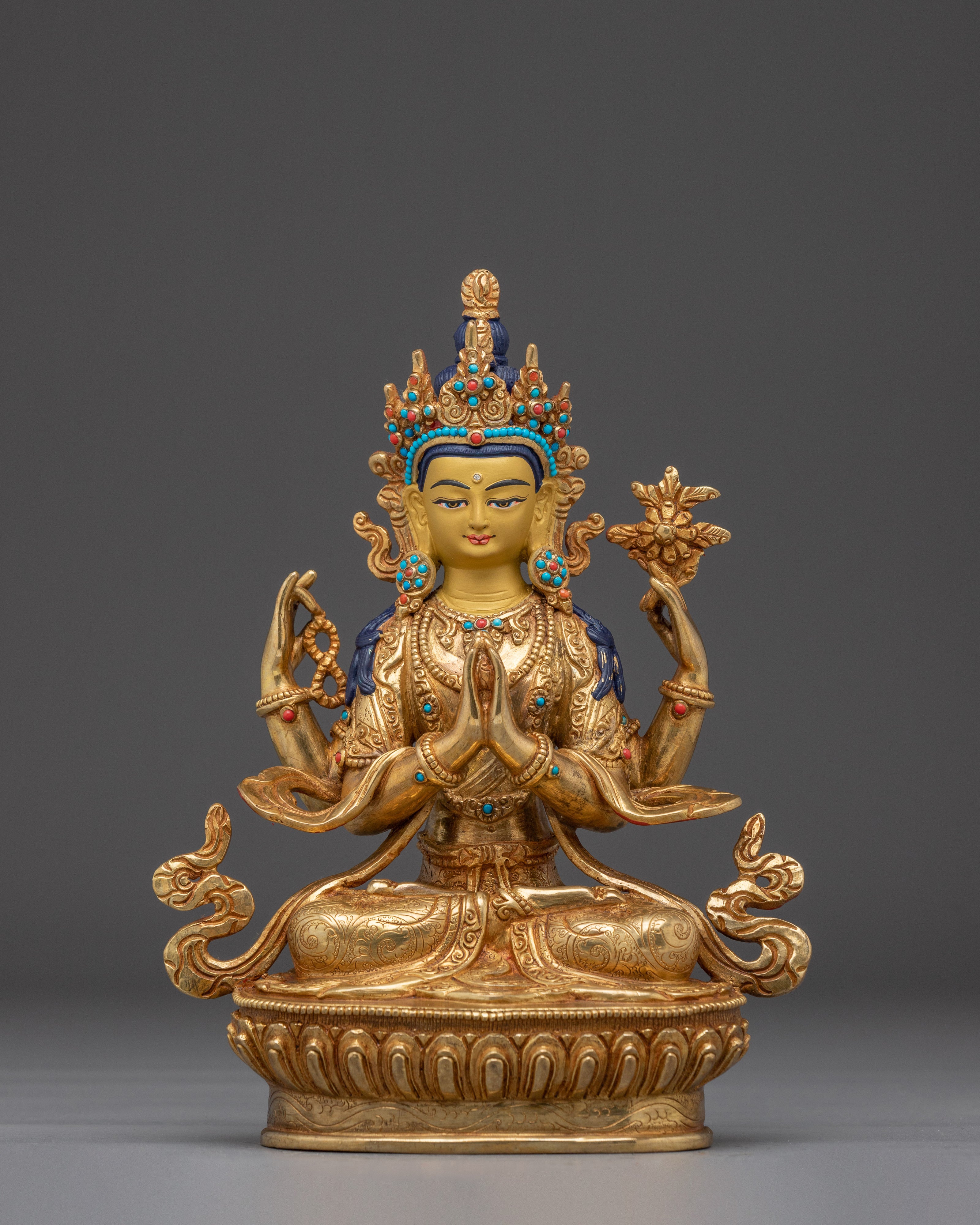 Handmade Tibetan Artwork of Golden Chenrezig