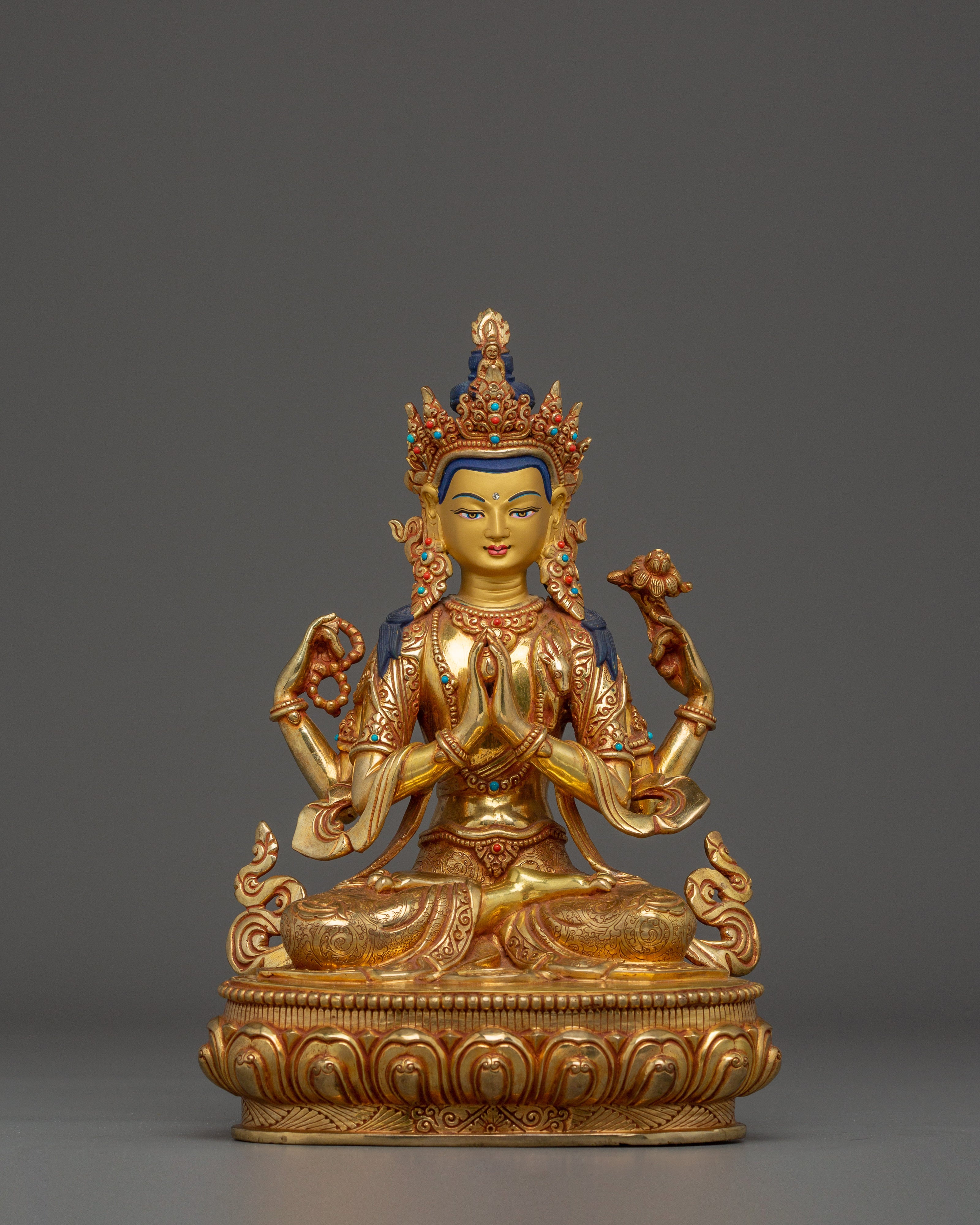 Chenrezig statue Gold Gilded with Gemstones