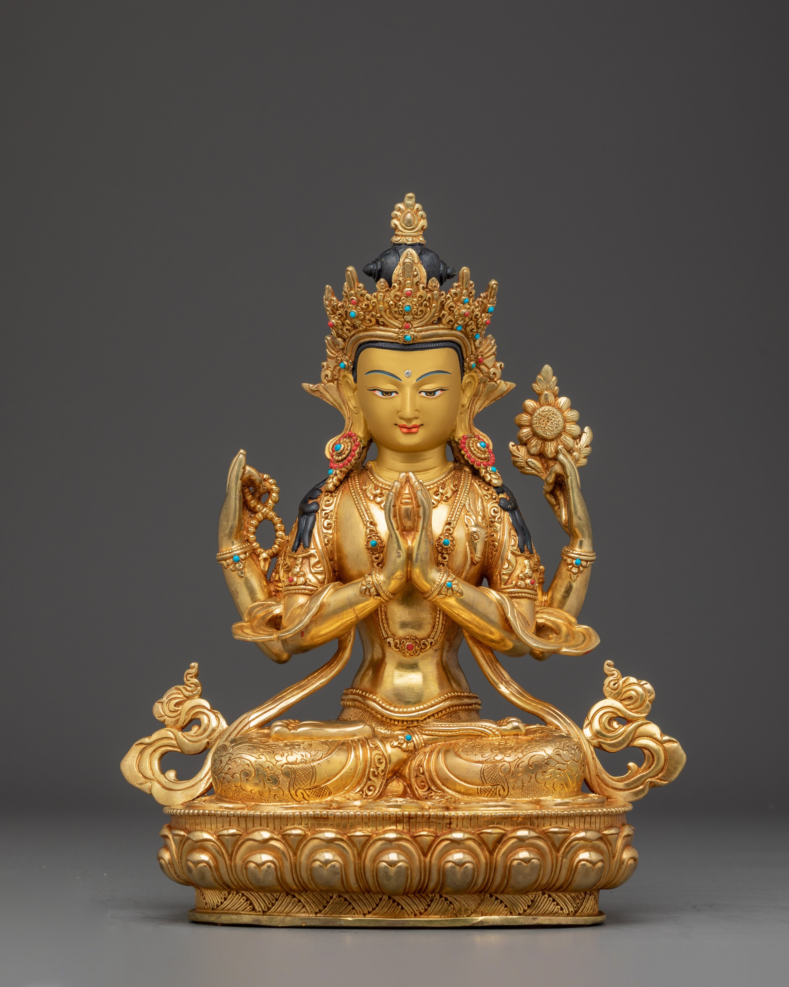 Copper Chenrezig Statue: The Bodhisattva of Compassion