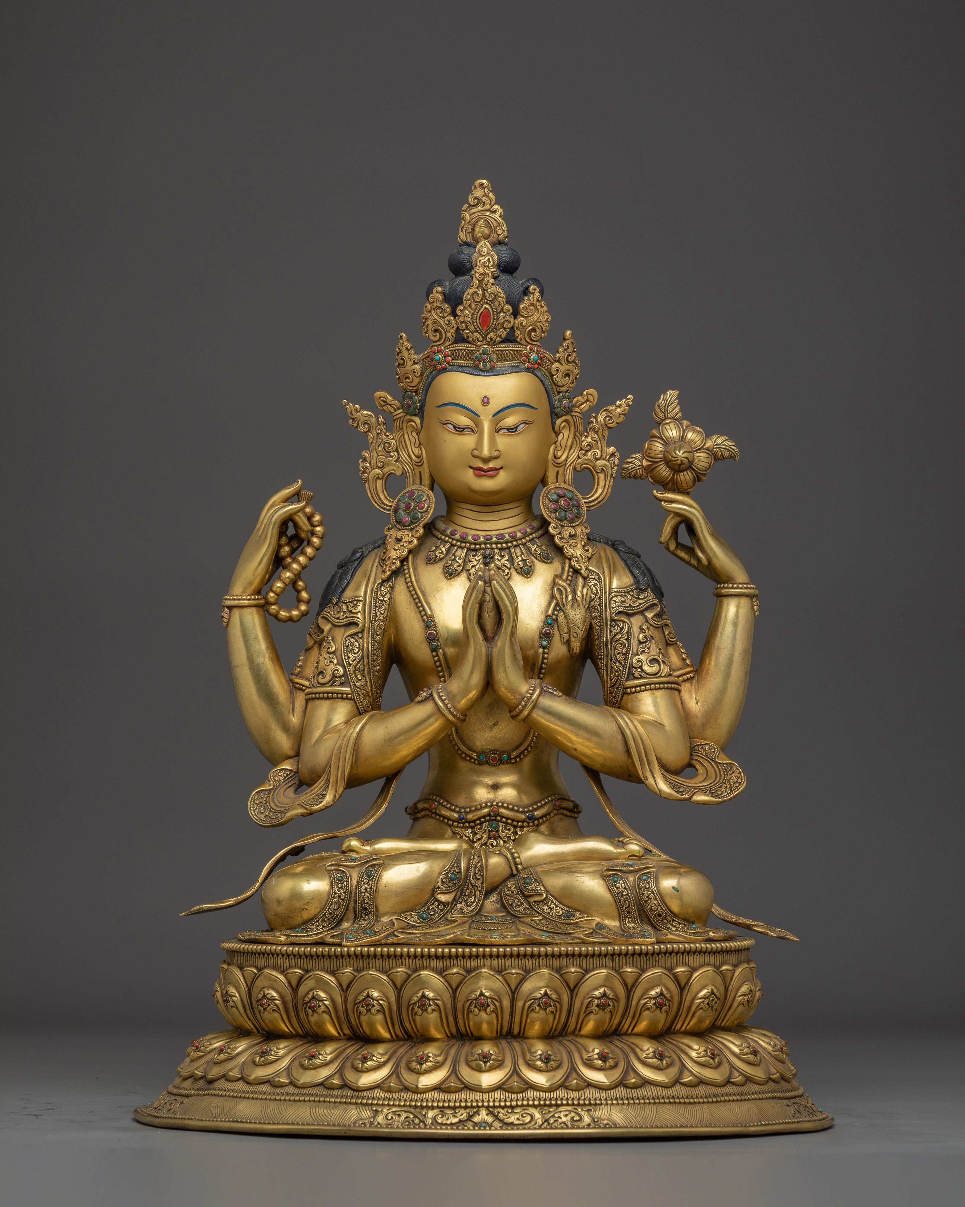 Gold Gilded Chenrezig Art with Copper Body