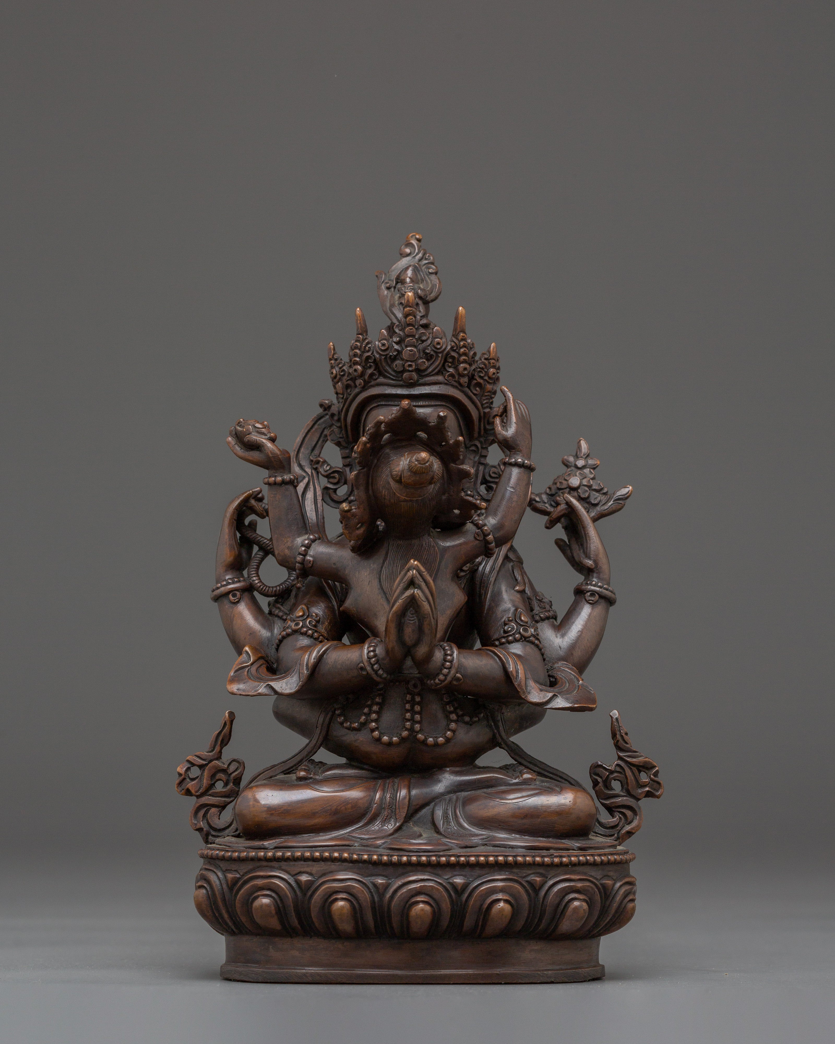 Chenrezig with Consort statue in Oxidized Copper