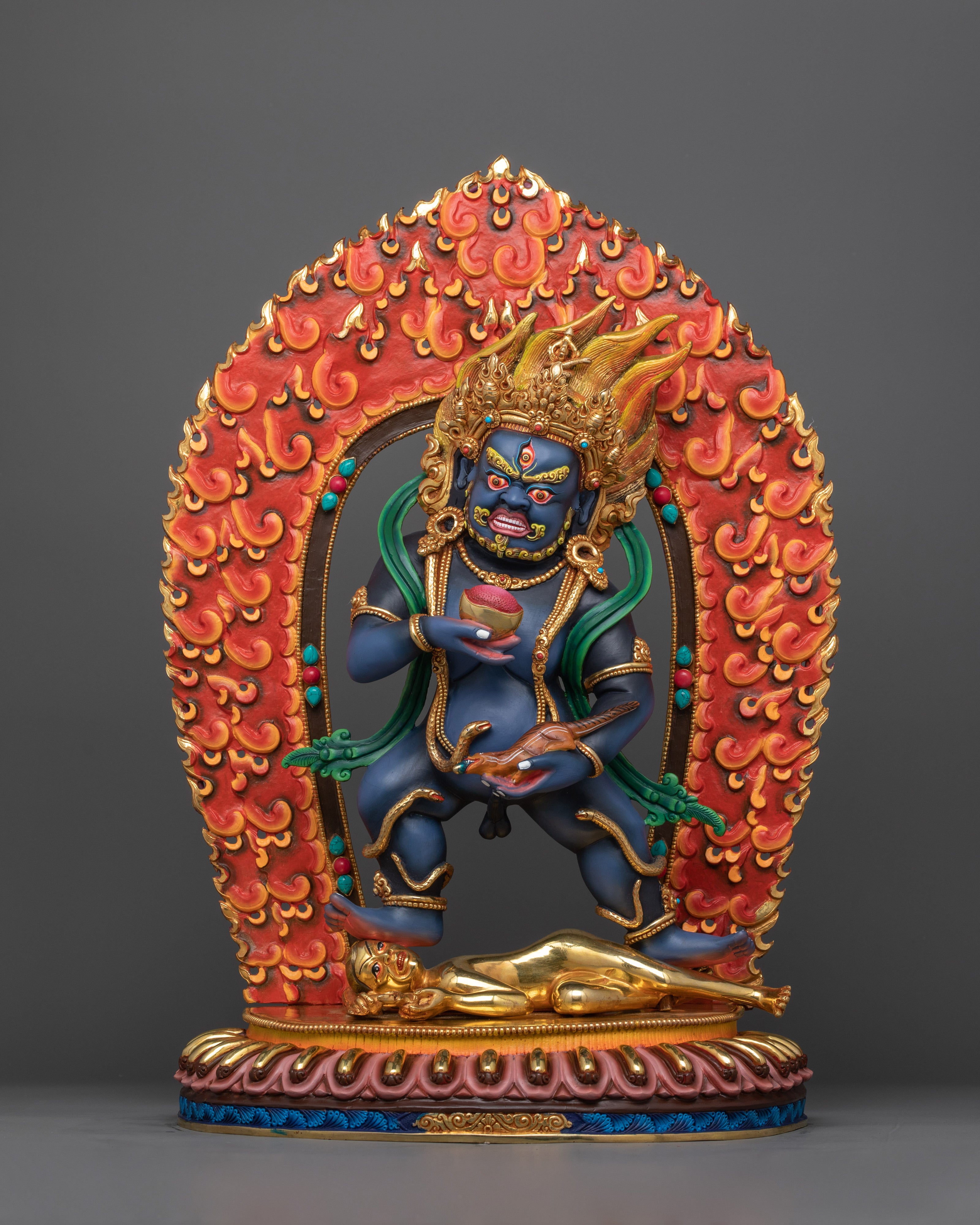 Colorful Black Dzambhala Statue | Wrathful Wealth Deity of Buddhism