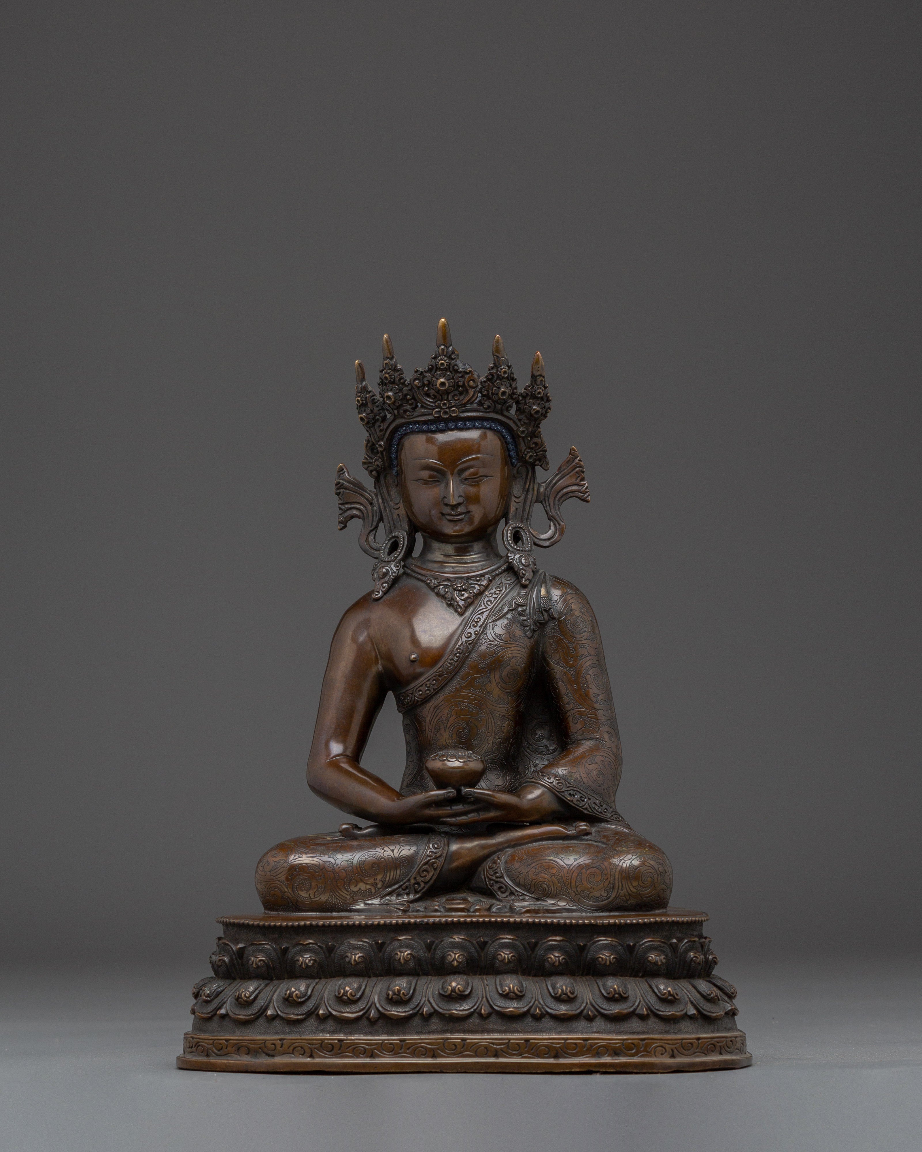 Crown Amitabha Buddha Statue in Copper