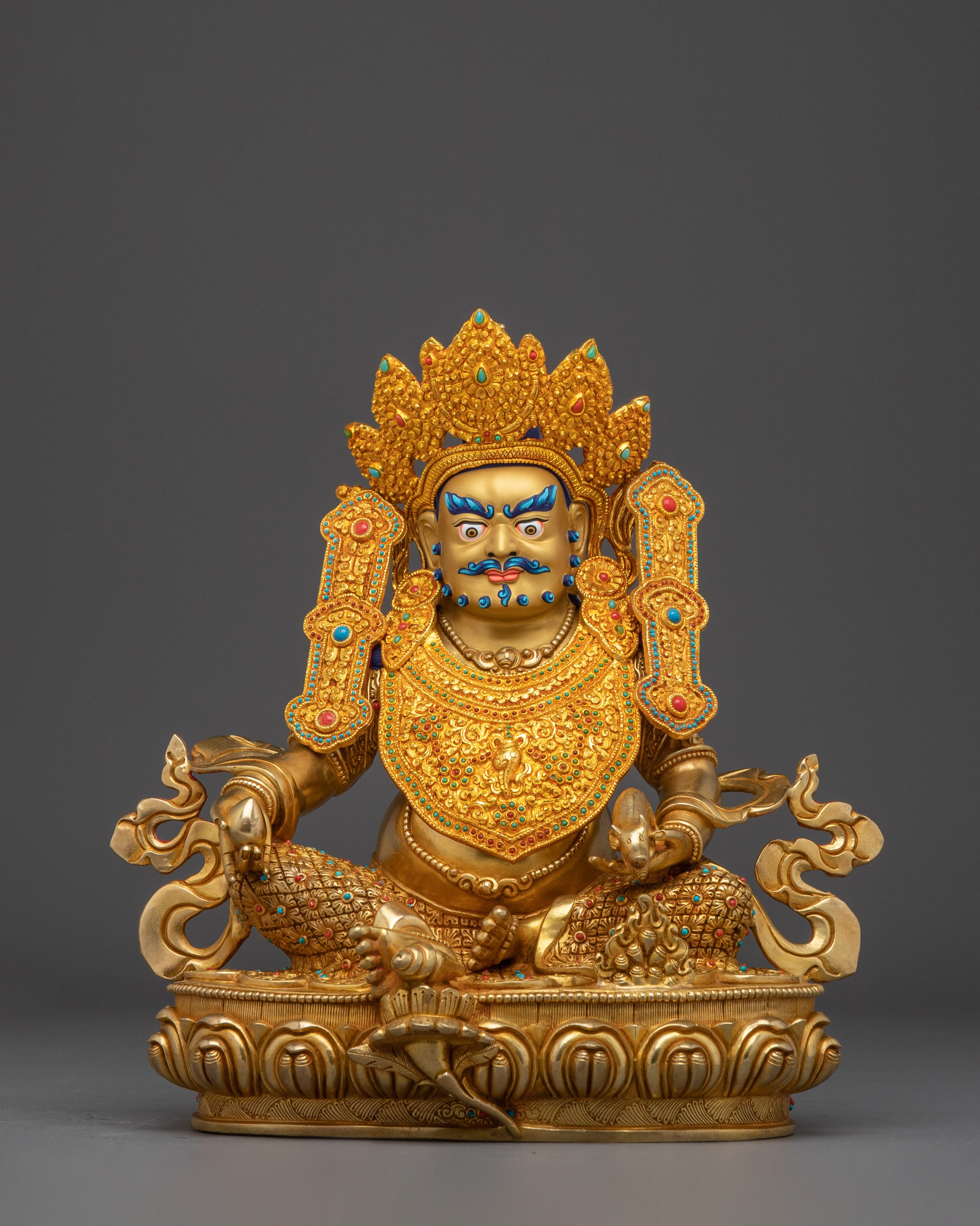 Statue of Crowned Dzambhala: Buddhist Deity of Wealth