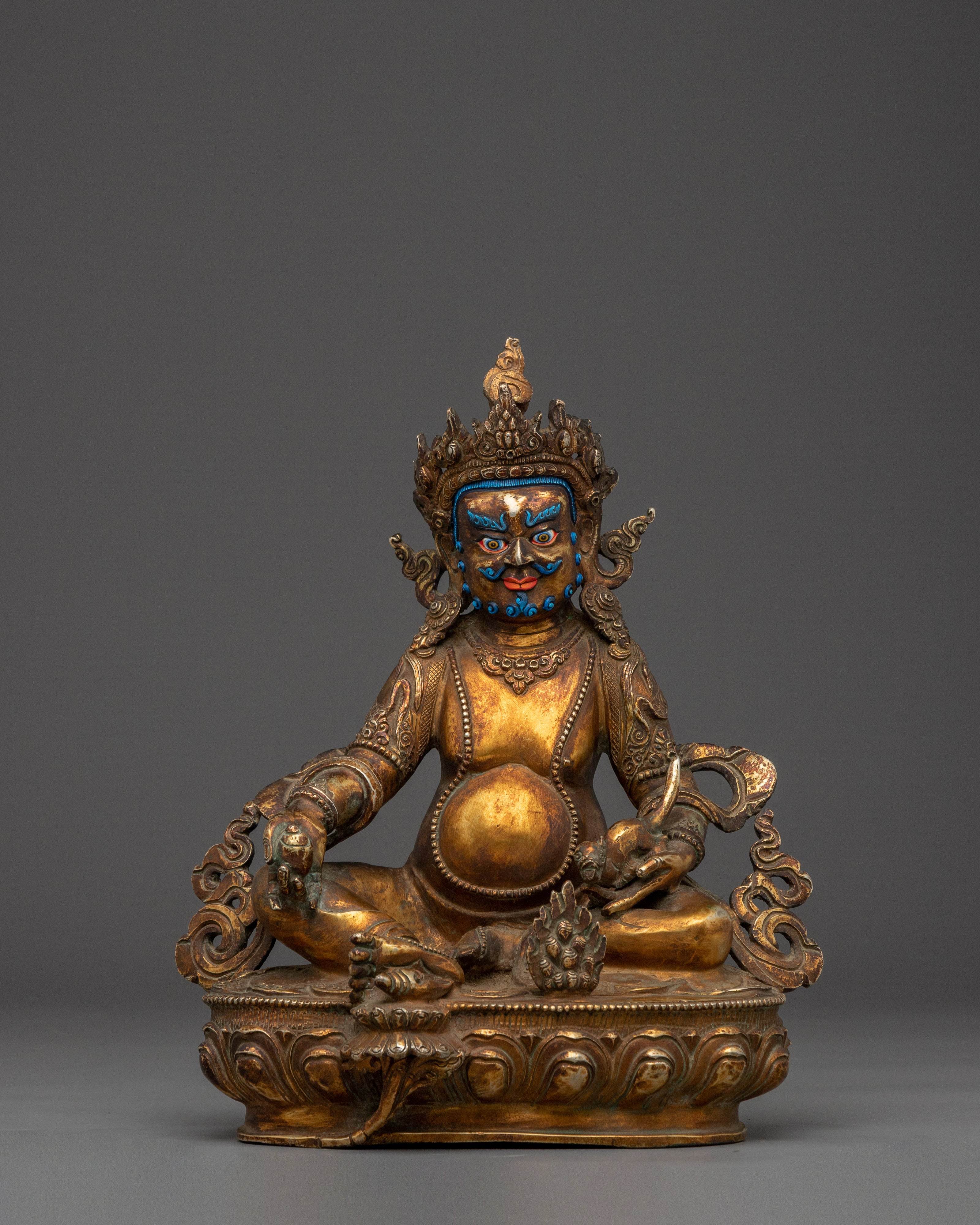 Dzambhala Copper Statue with Acrylic Detailing