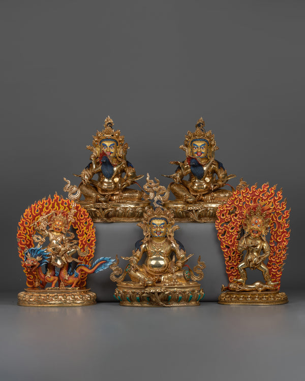Handcrafted Statue of 5 Dzambhala Set | A Collection of Dzambhala Statues