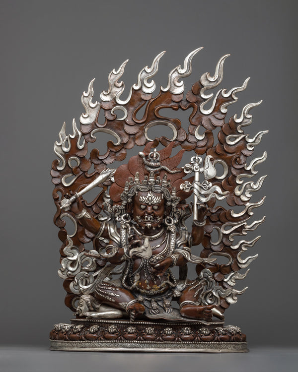 Silver Plated Four Armed Mahakala Statue 
