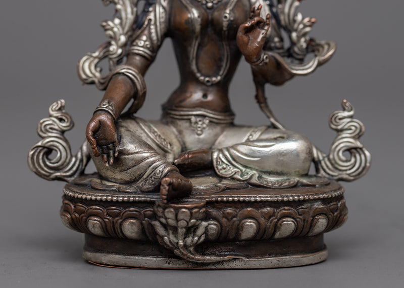 Small Green Tara Statue | Silver-Plated Symbol of Active Compassion