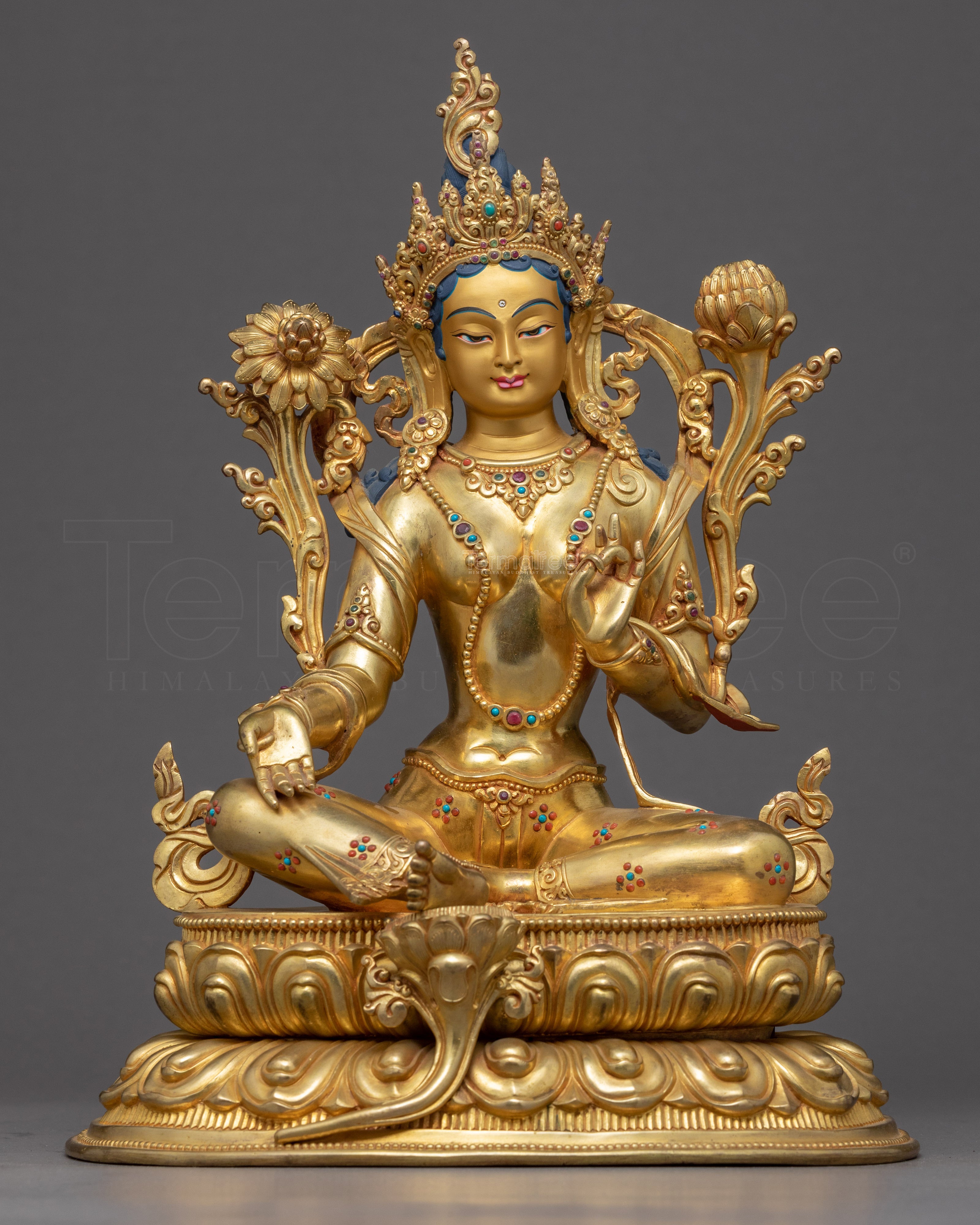 Green Tara Gold Plated Sculpture | Handmade Buddhist Artwork