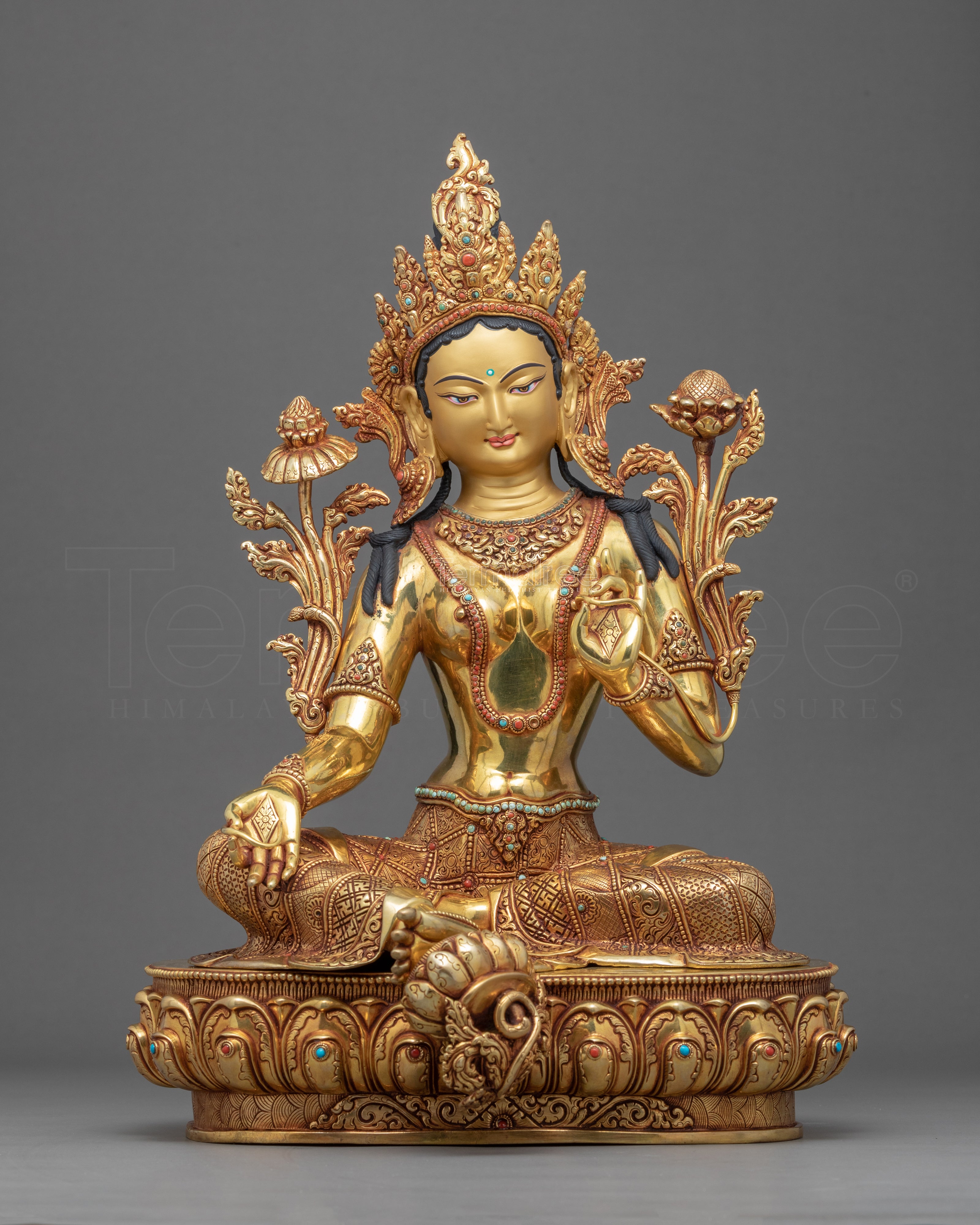Buddhist Green Tara Sculpture | Traditional Hand Carved Statue