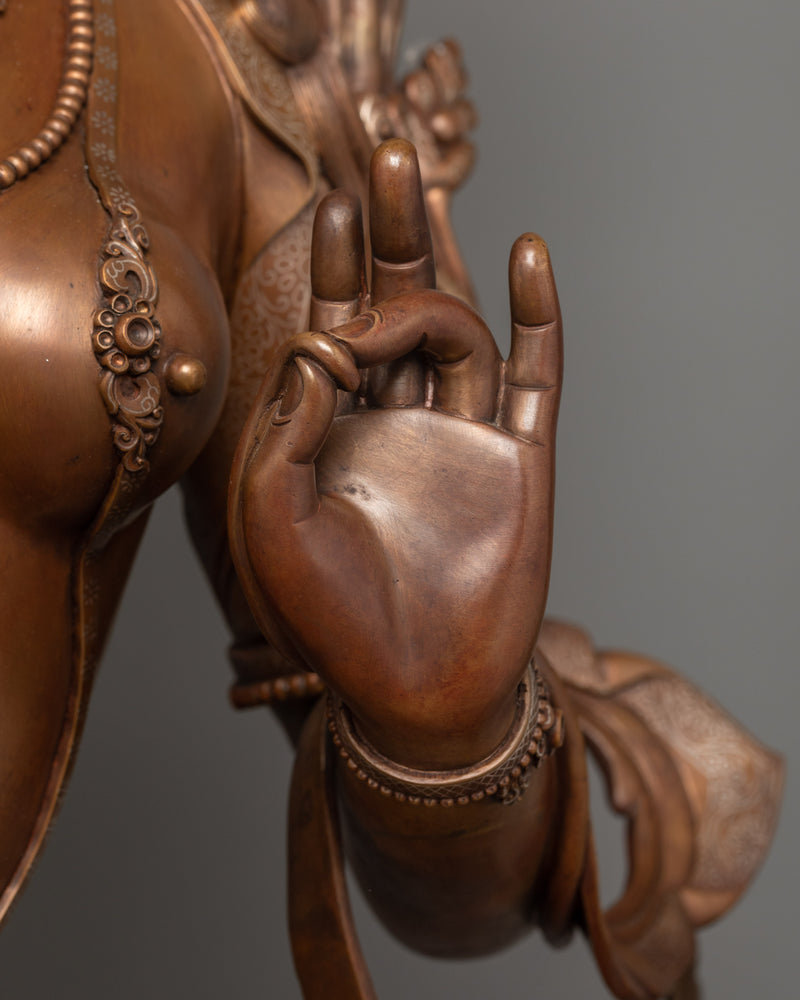 Tibetan Green Tara Oxidized Copper Statue | Sacred Buddhist Artwork