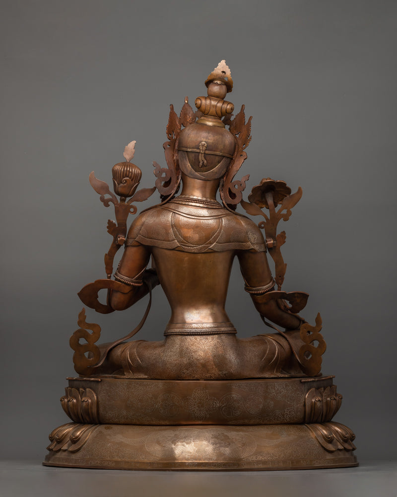 Tibetan Green Tara Oxidized Copper Statue | Sacred Buddhist Artwork