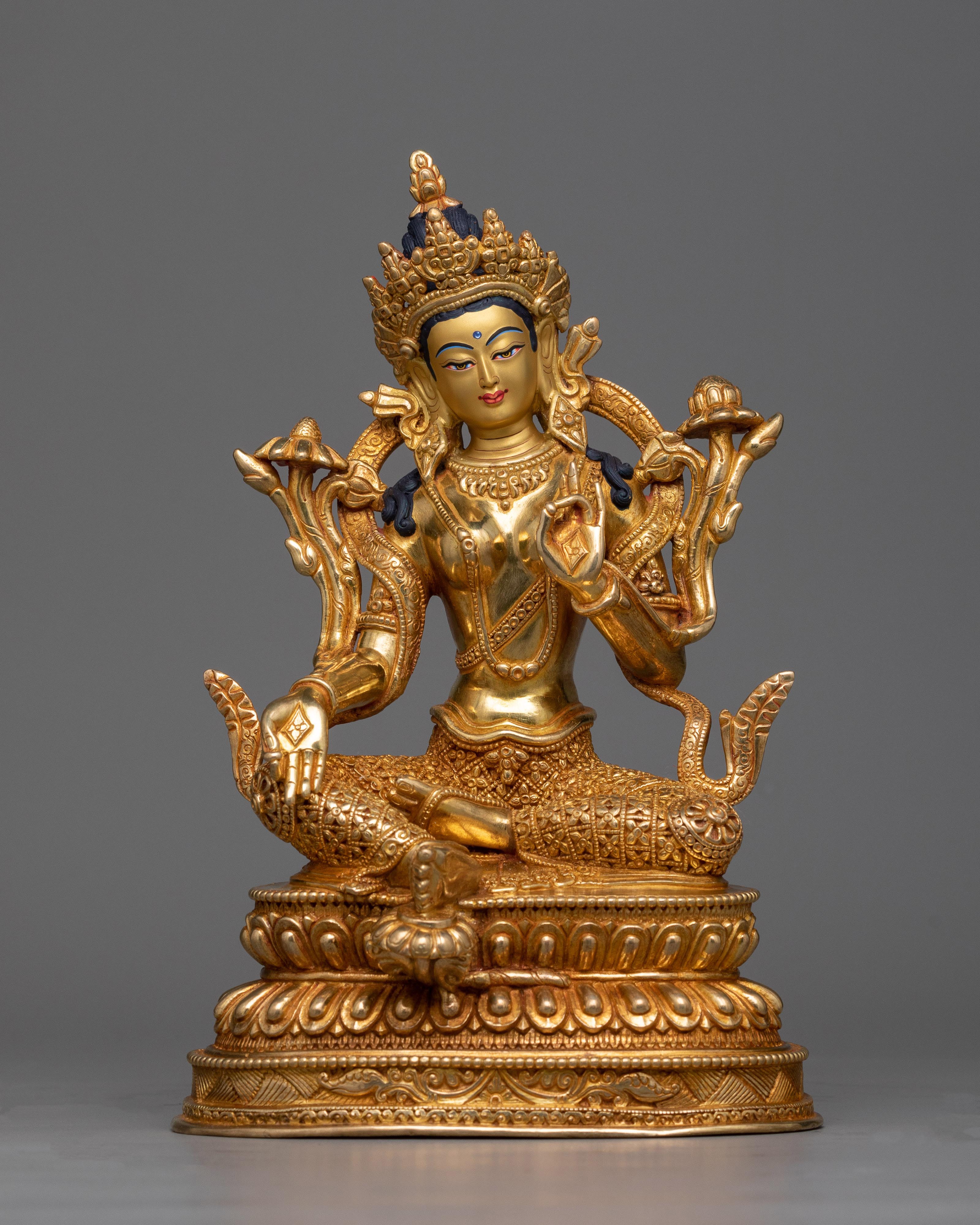 green-tara-gilded sculpture