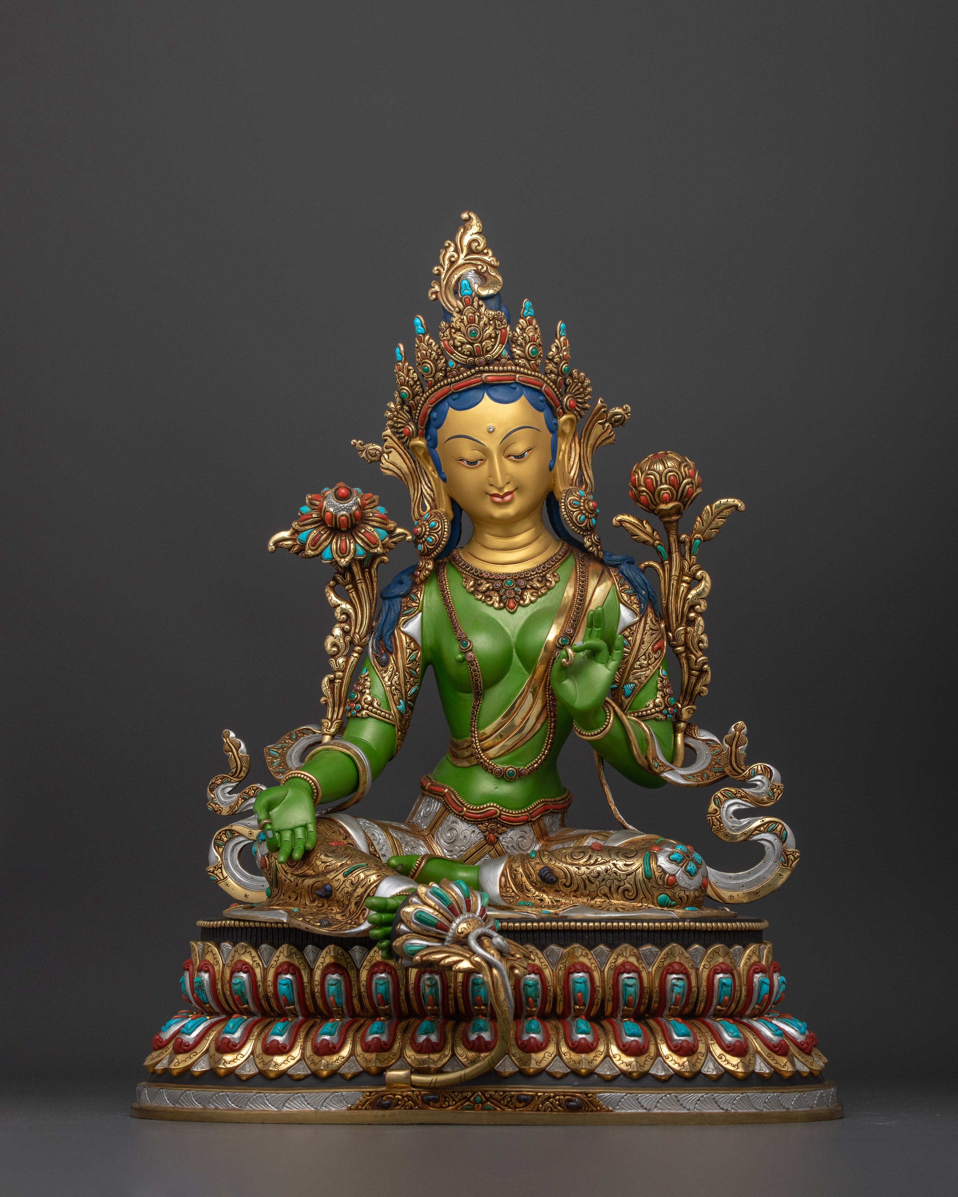 The Compassionate Savior Sculpture | Beautifully Painted Green Tara Statue