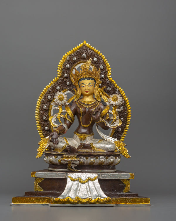 Silver Plated Green Tara Sculpture 