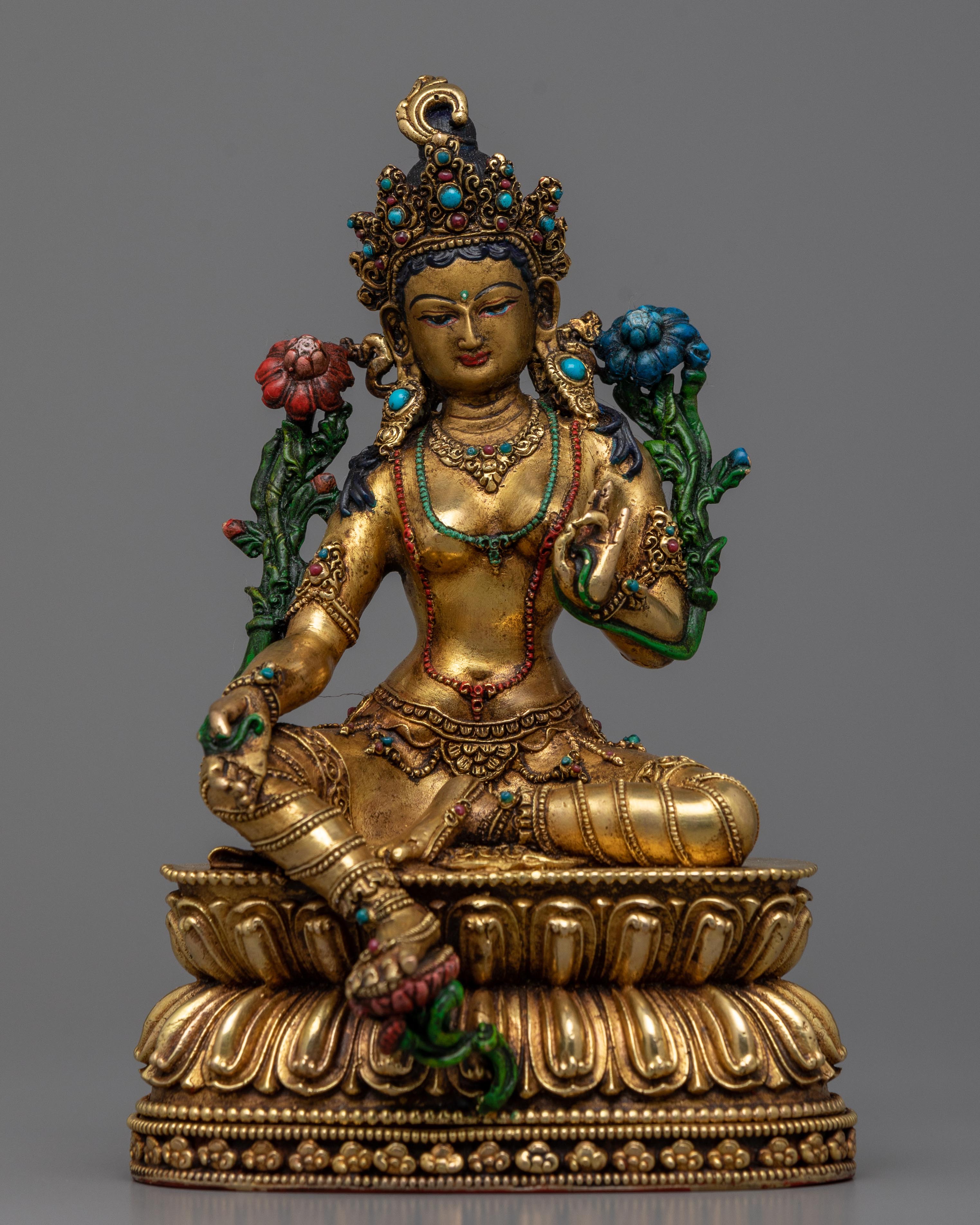 Experience the Green Tara Mantra Miracles | 24K Gold-Gilded Antique looking Statue
