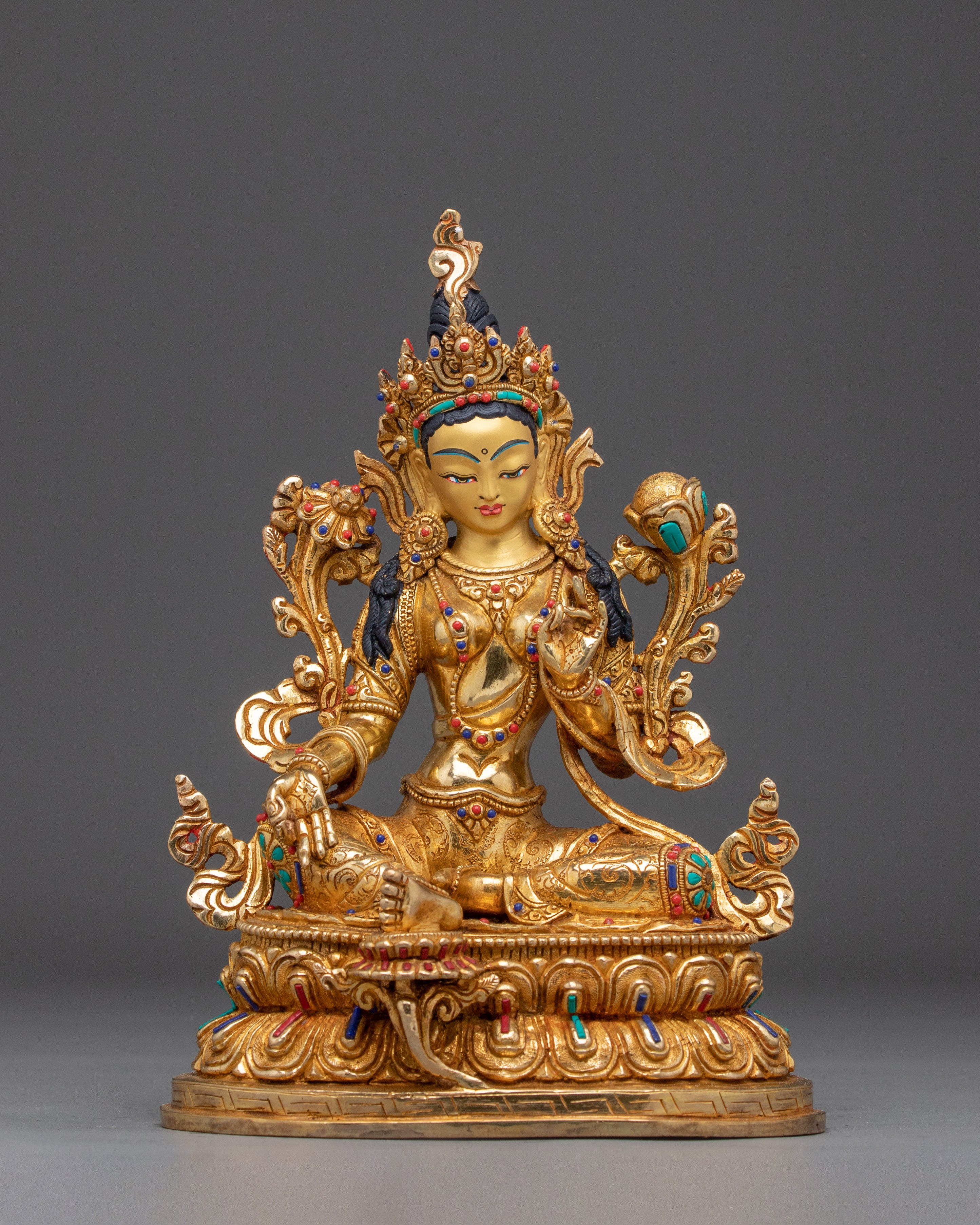 Green Tara Buddha Gemstones Statue