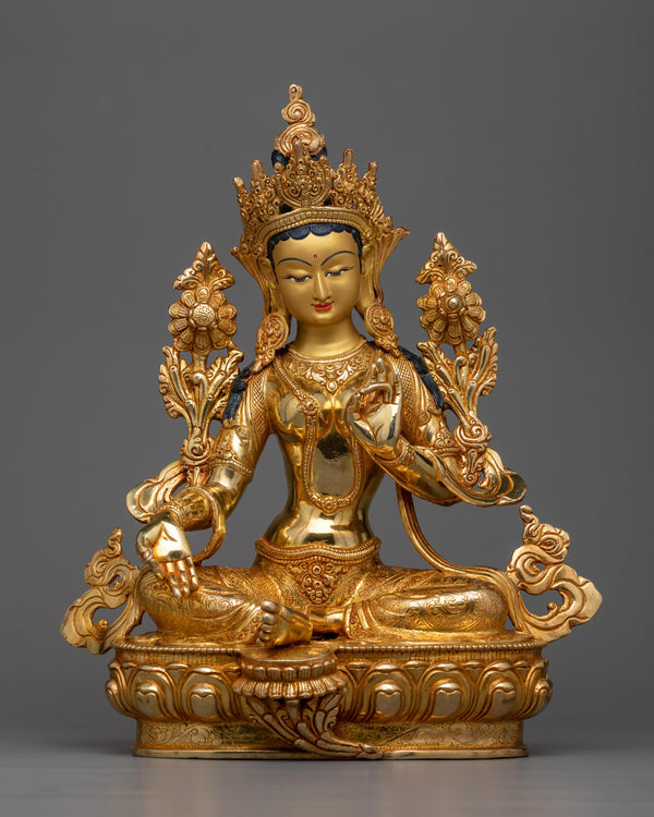 green-tara-gilt copper sculpture