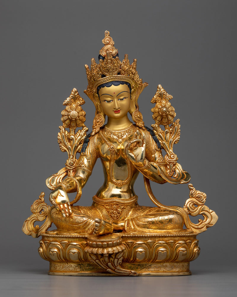 green-tara-gilt copper sculpture