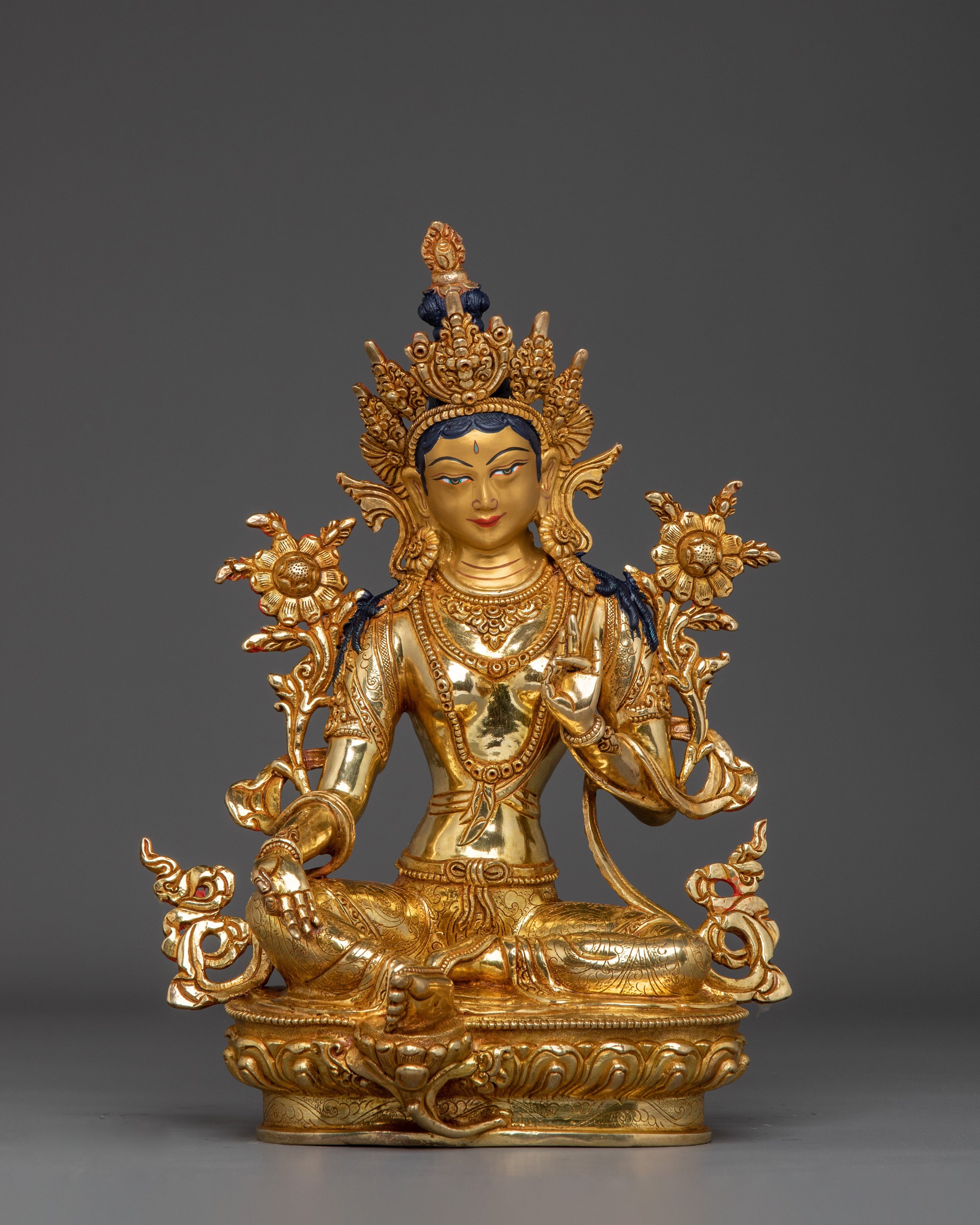 Gold Gilded Green Tara Statue 