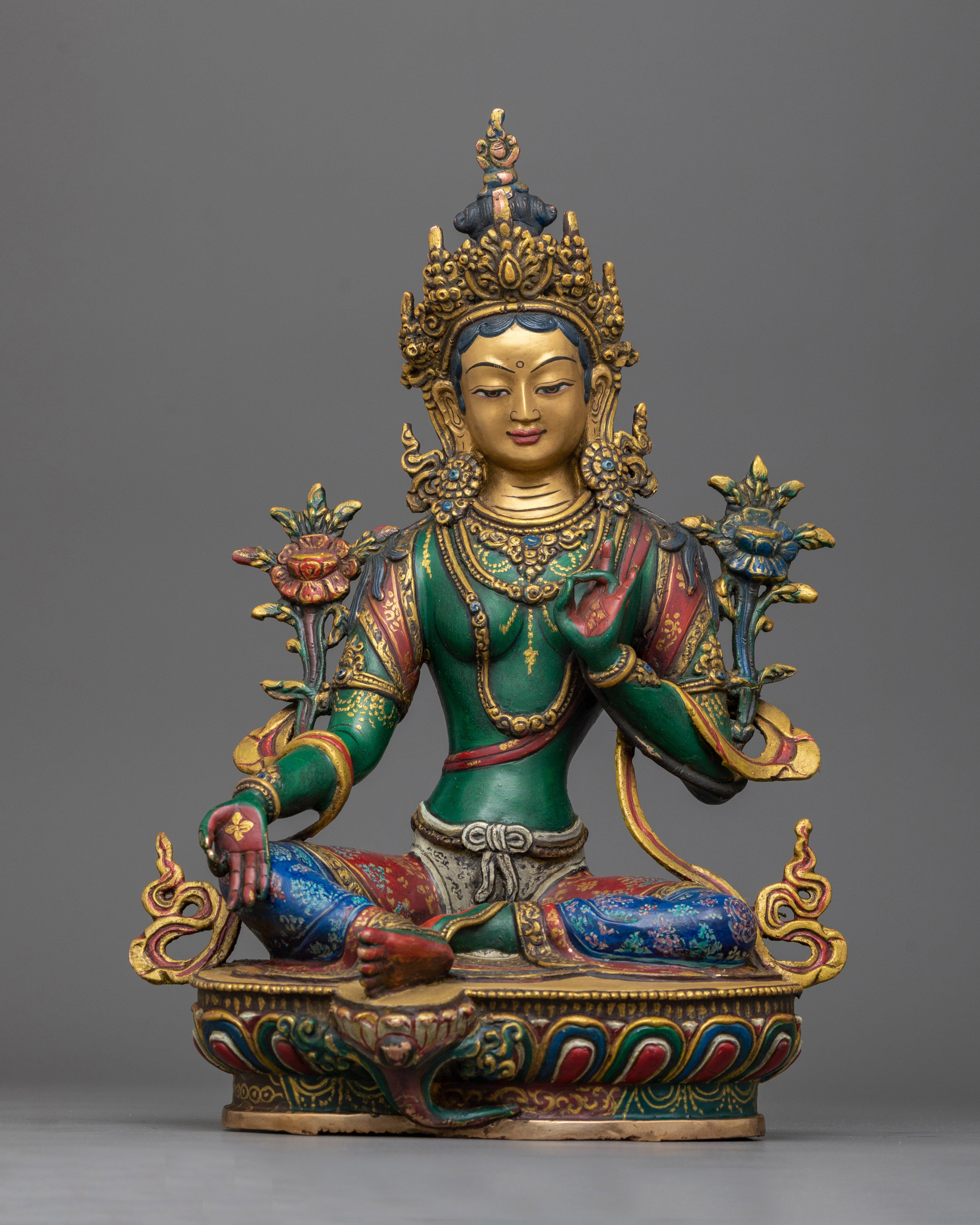 Colorful statue of green tara