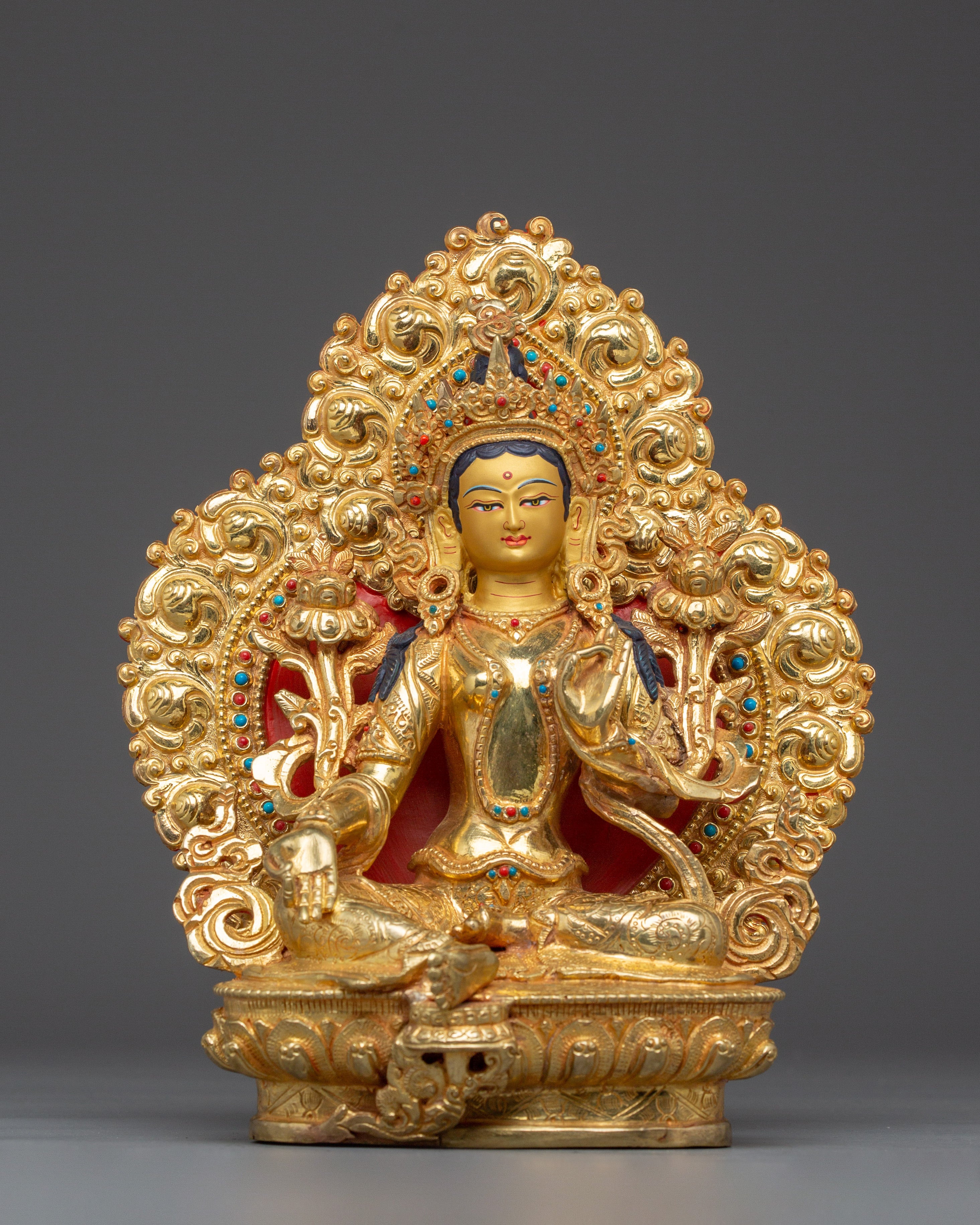 Green Tara Buddha Statue with 24K Gold Gilding