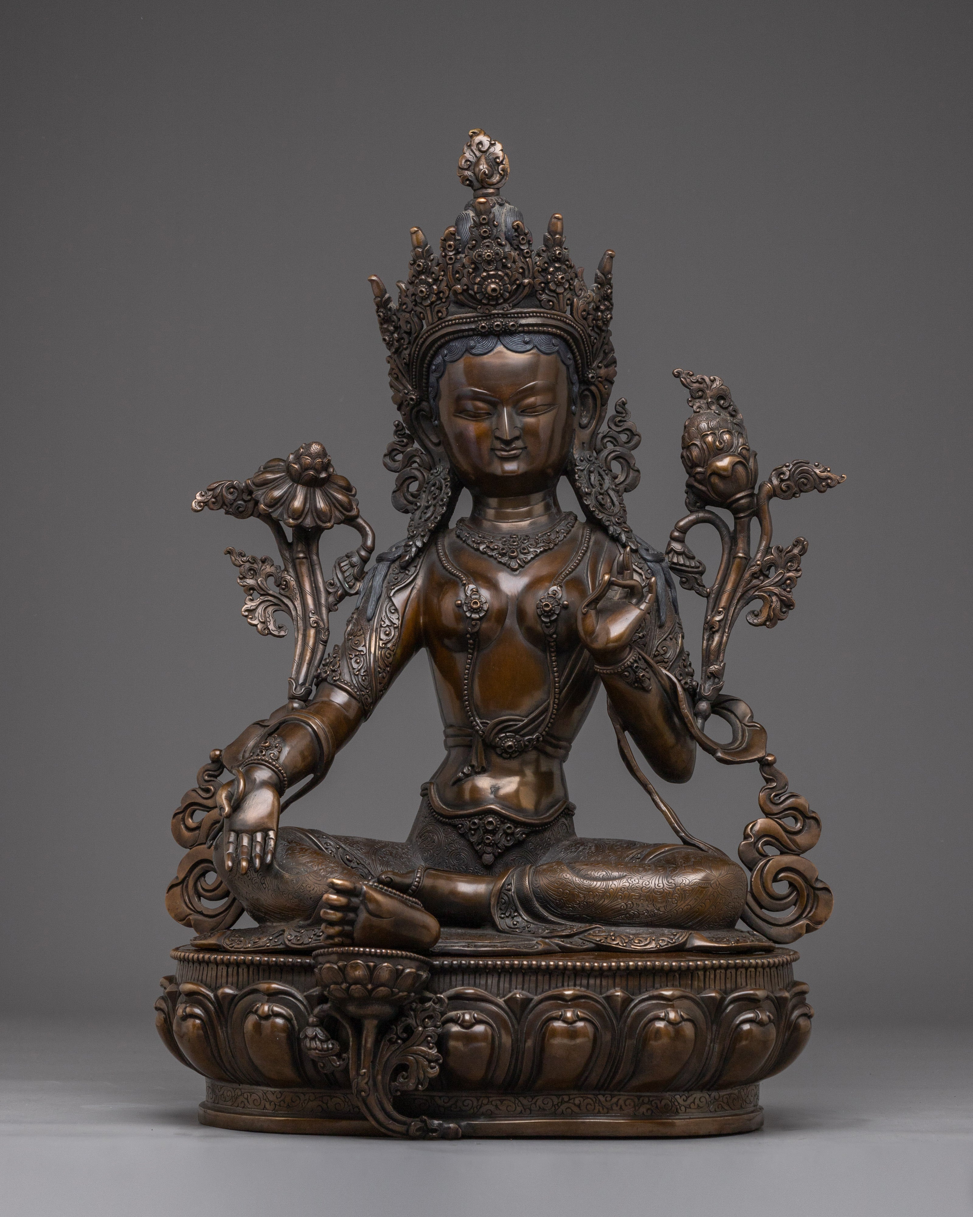 Oxidized Tibetan Handmade Green Tara Statue