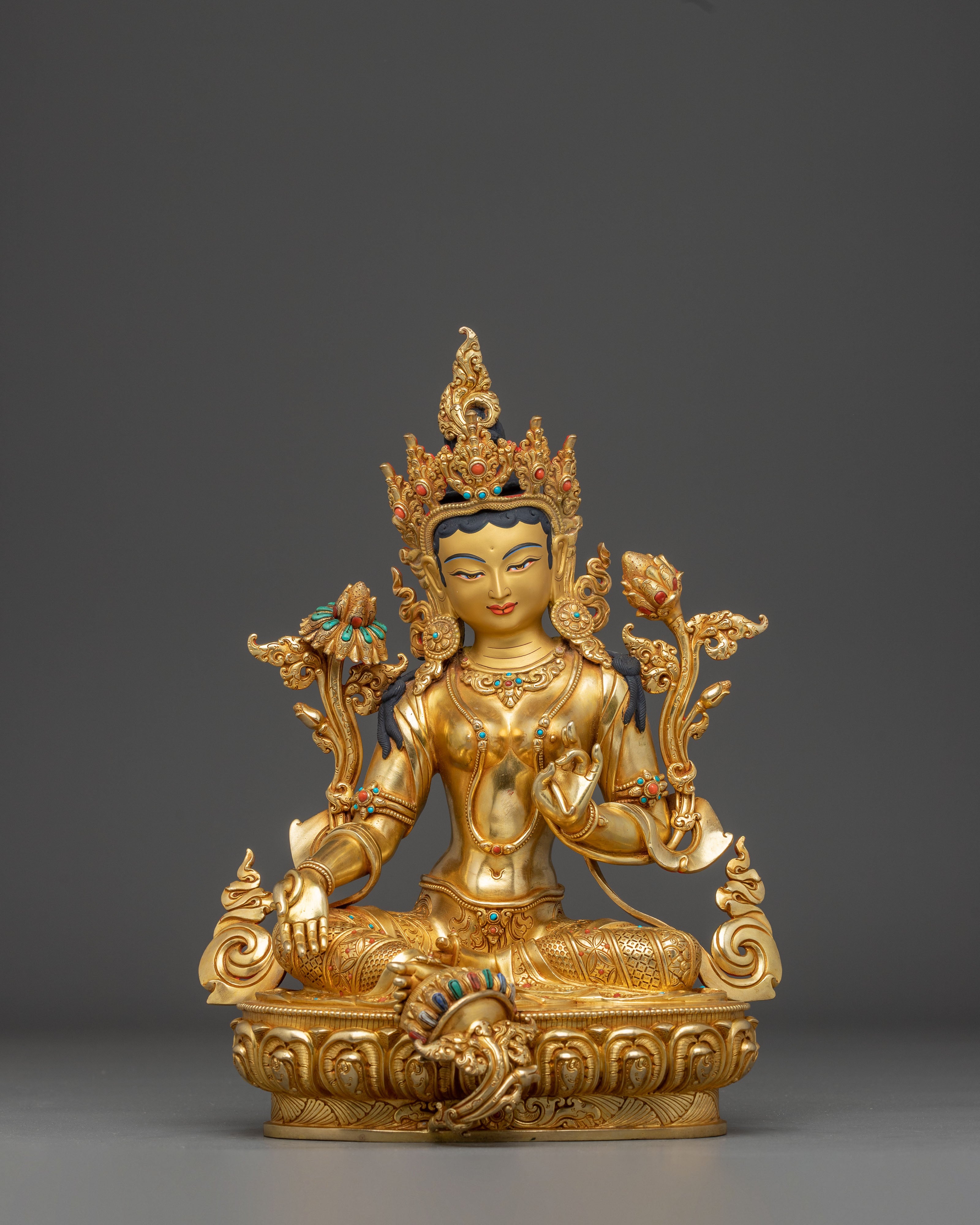Mother Green Tara Golden Handmade Statue | Shyama Tara Sculpture