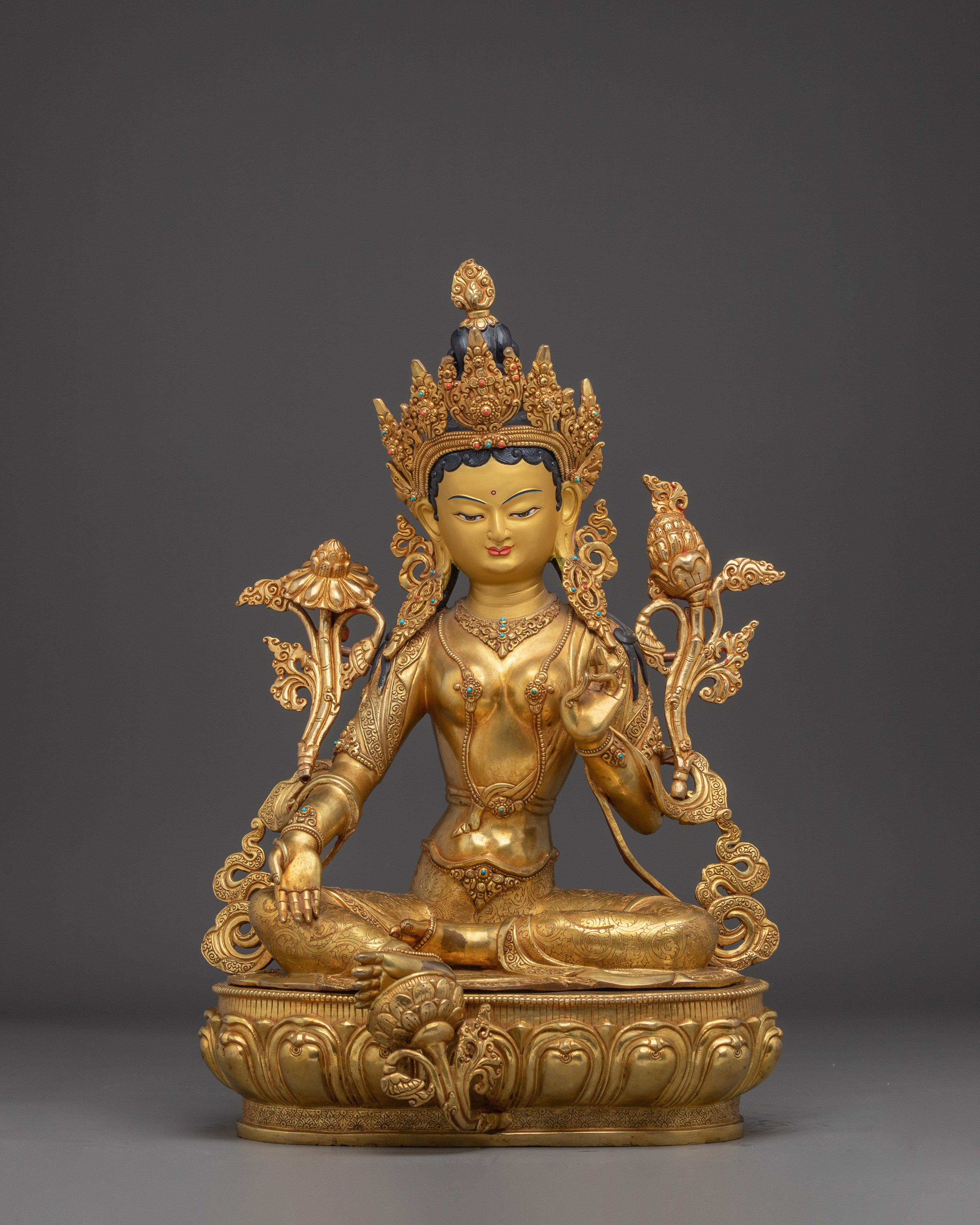 Green Tara 24K Gold Gilded Statue
