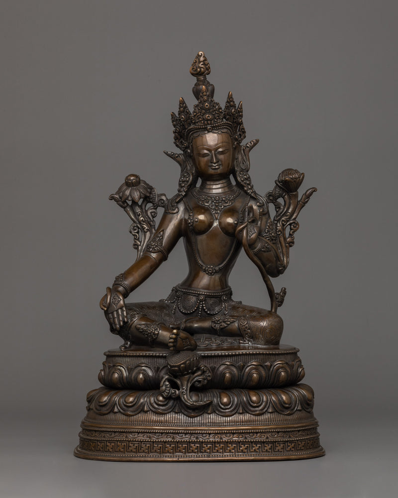 Green Tara witth Oxidized Copper Body 