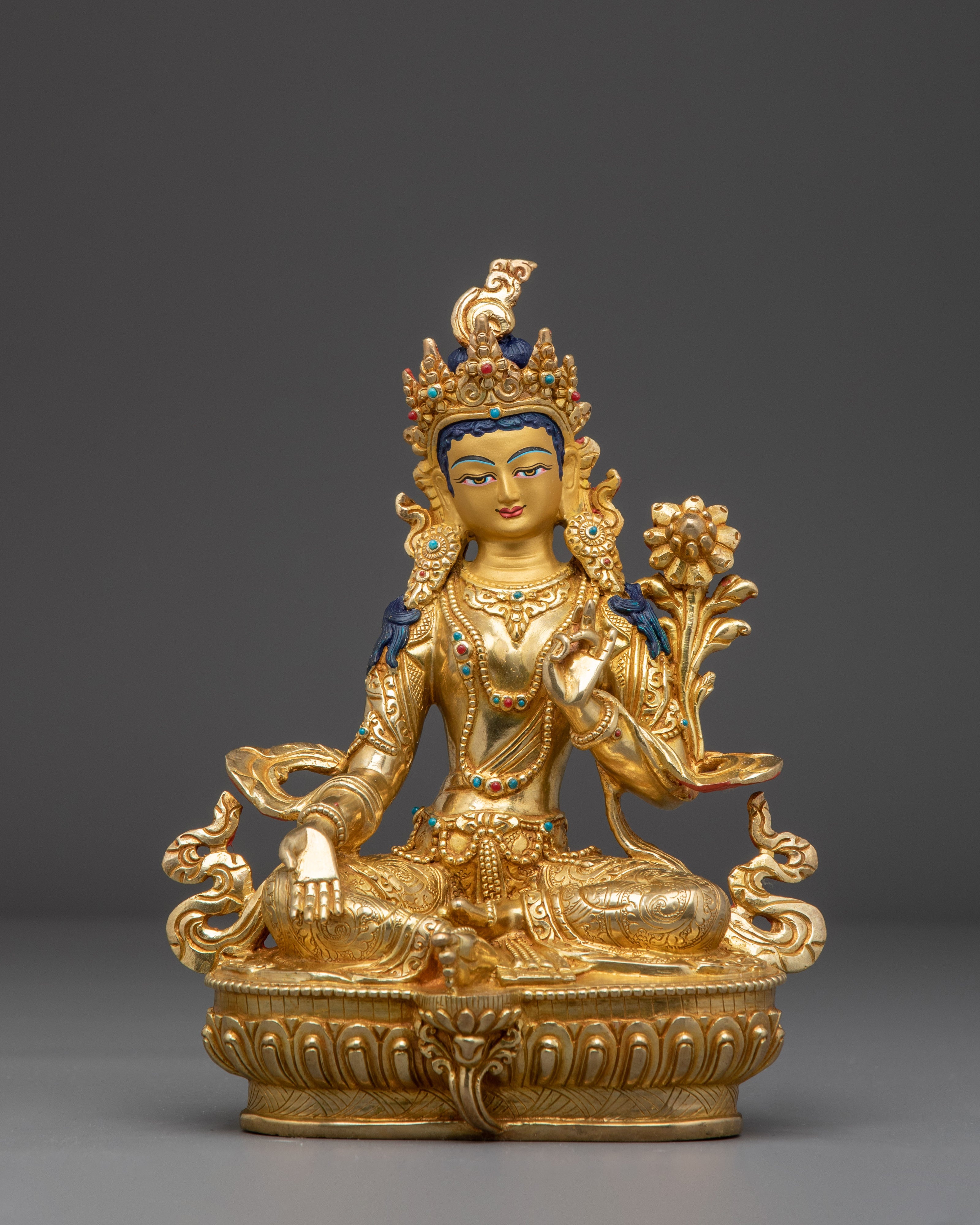 Green tara 24K Gold Gilded Copper Deity