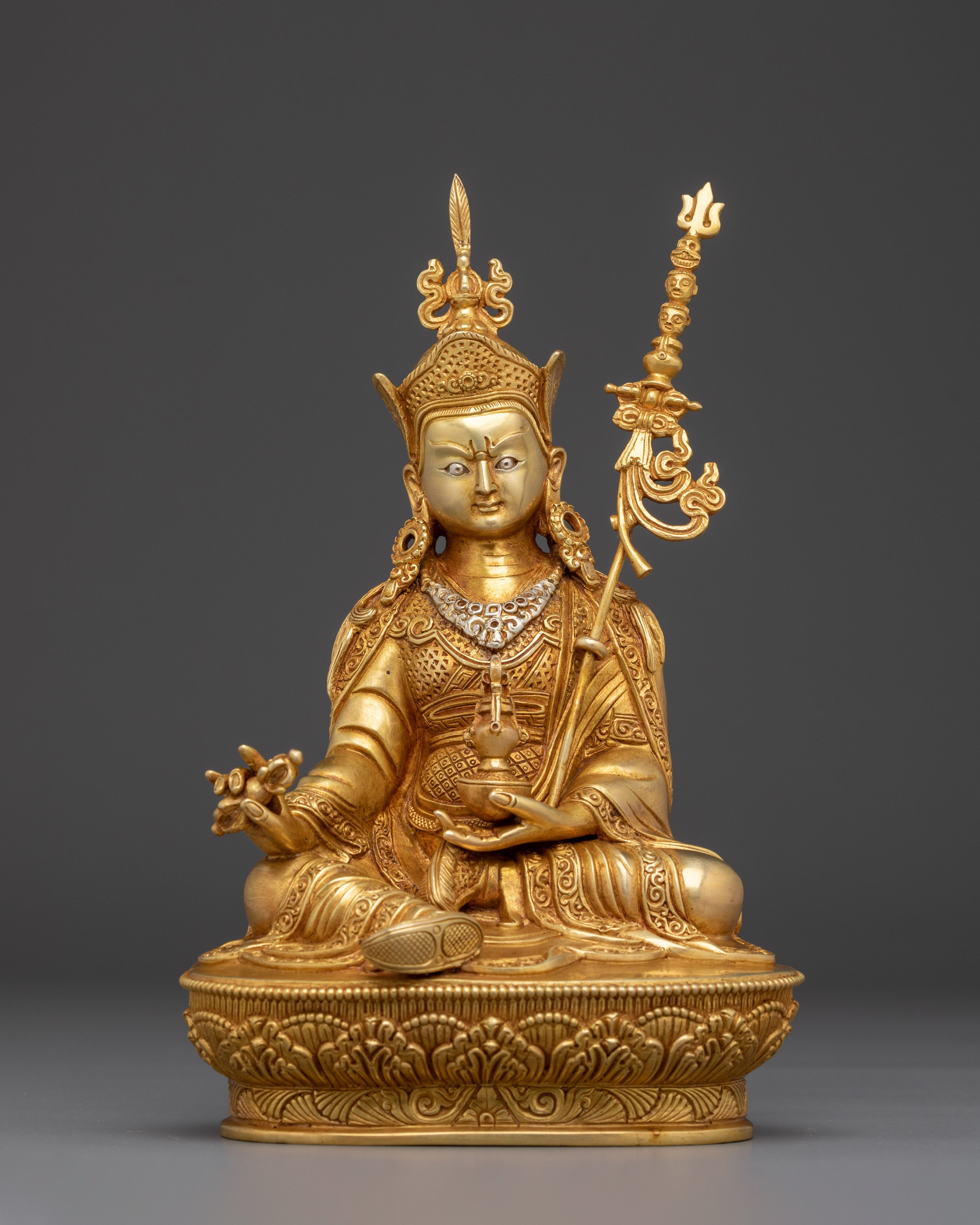 Guru Rinpoche Gold Gilded Copper Statue 
