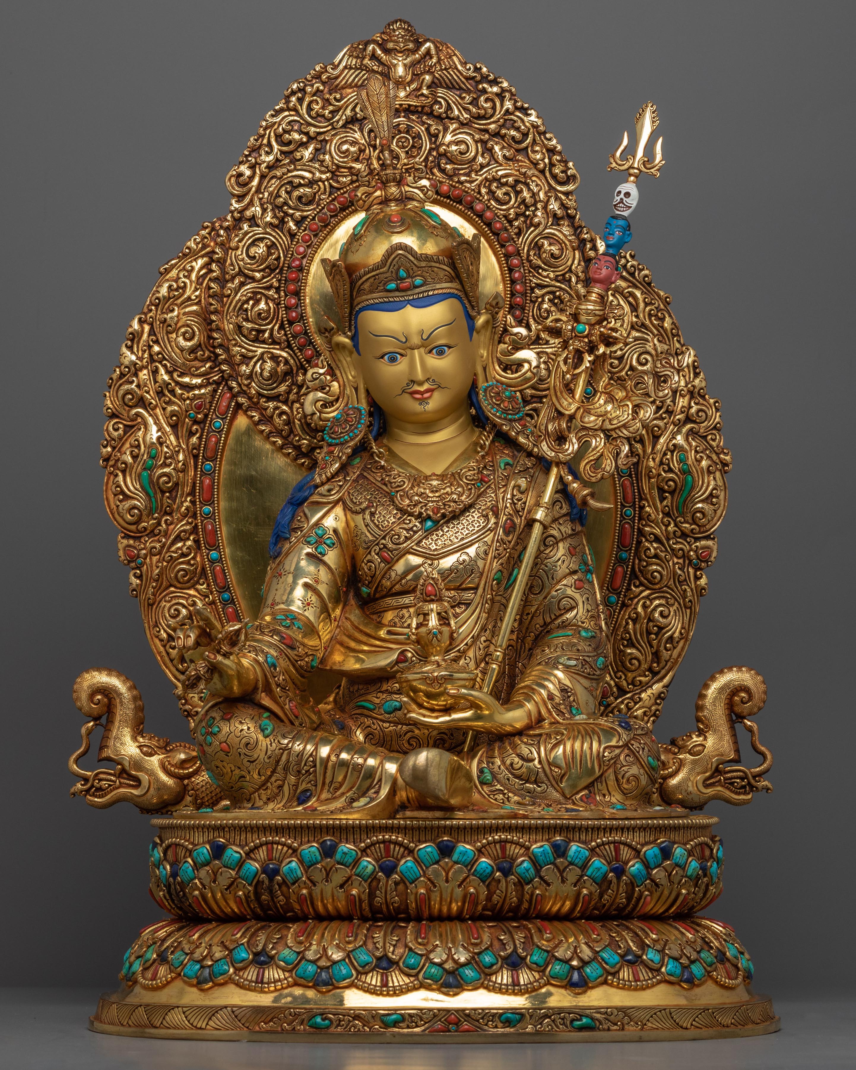 Gold Gilded Statue Guru Rinpoche Padmasambhava | Traditional Buddhist Art