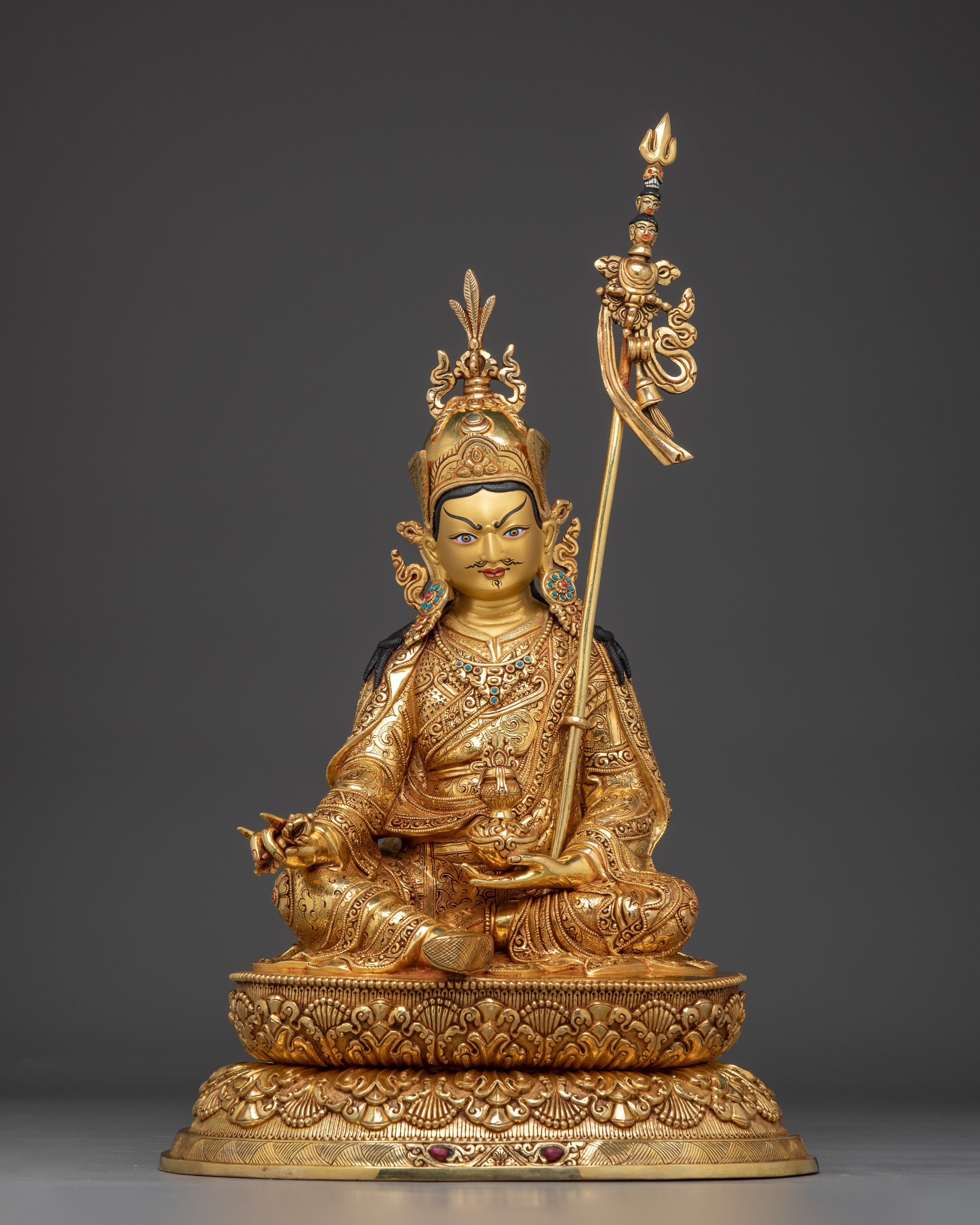 Guru Rinpoche with Khatvanga Trident Statue 
