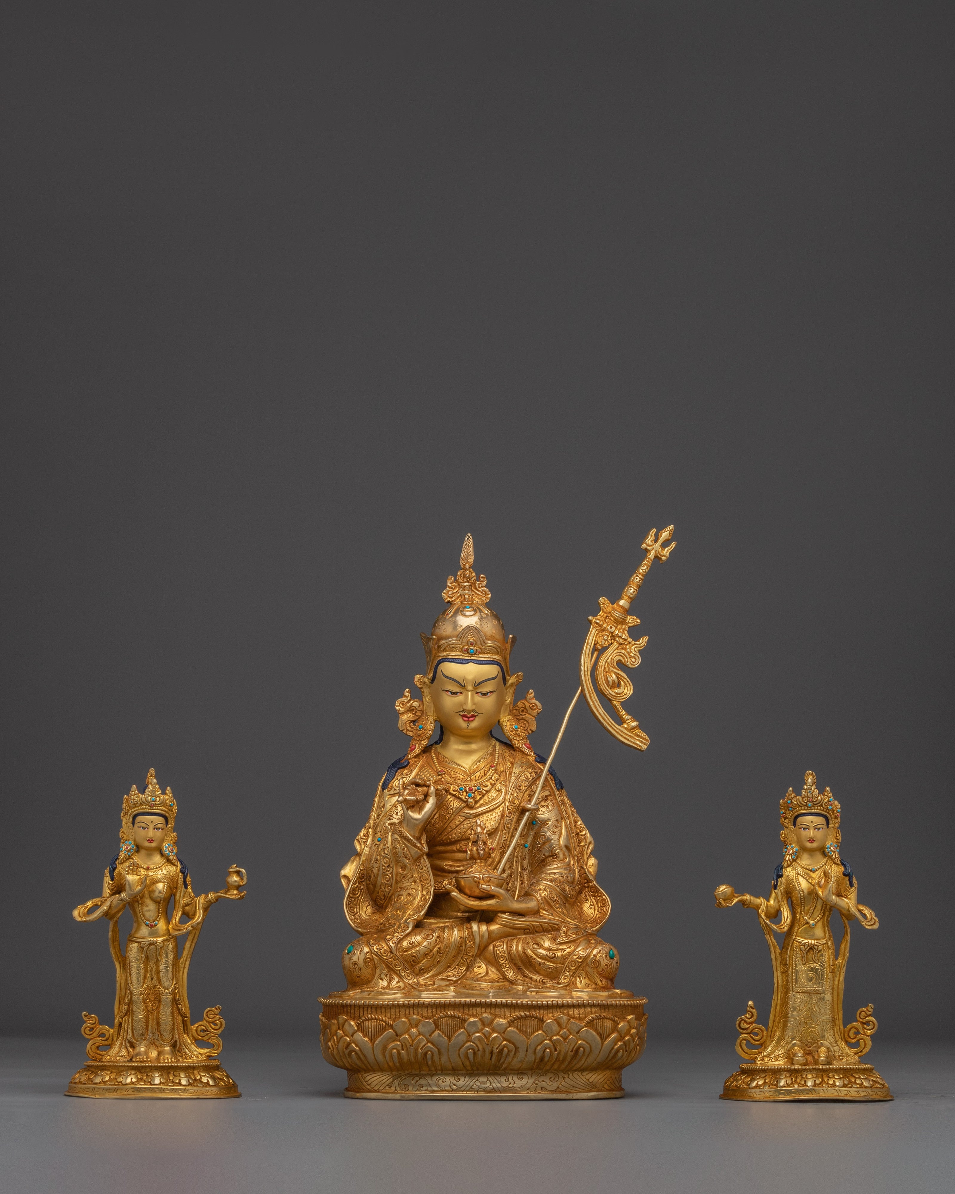 Vajra Master Guru Rinpoche With Yeshe Tsogyal and Mandarva