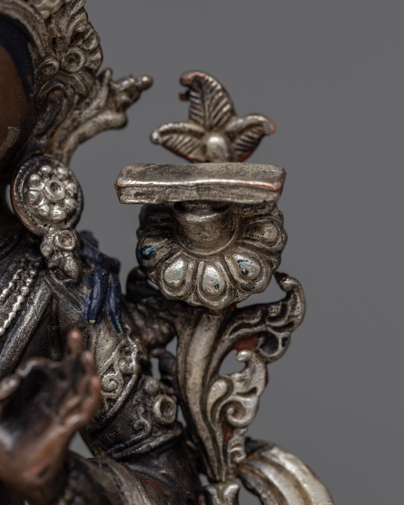 Small Manjushri Sculpture | Silver-Plated Emblem of Wisdom