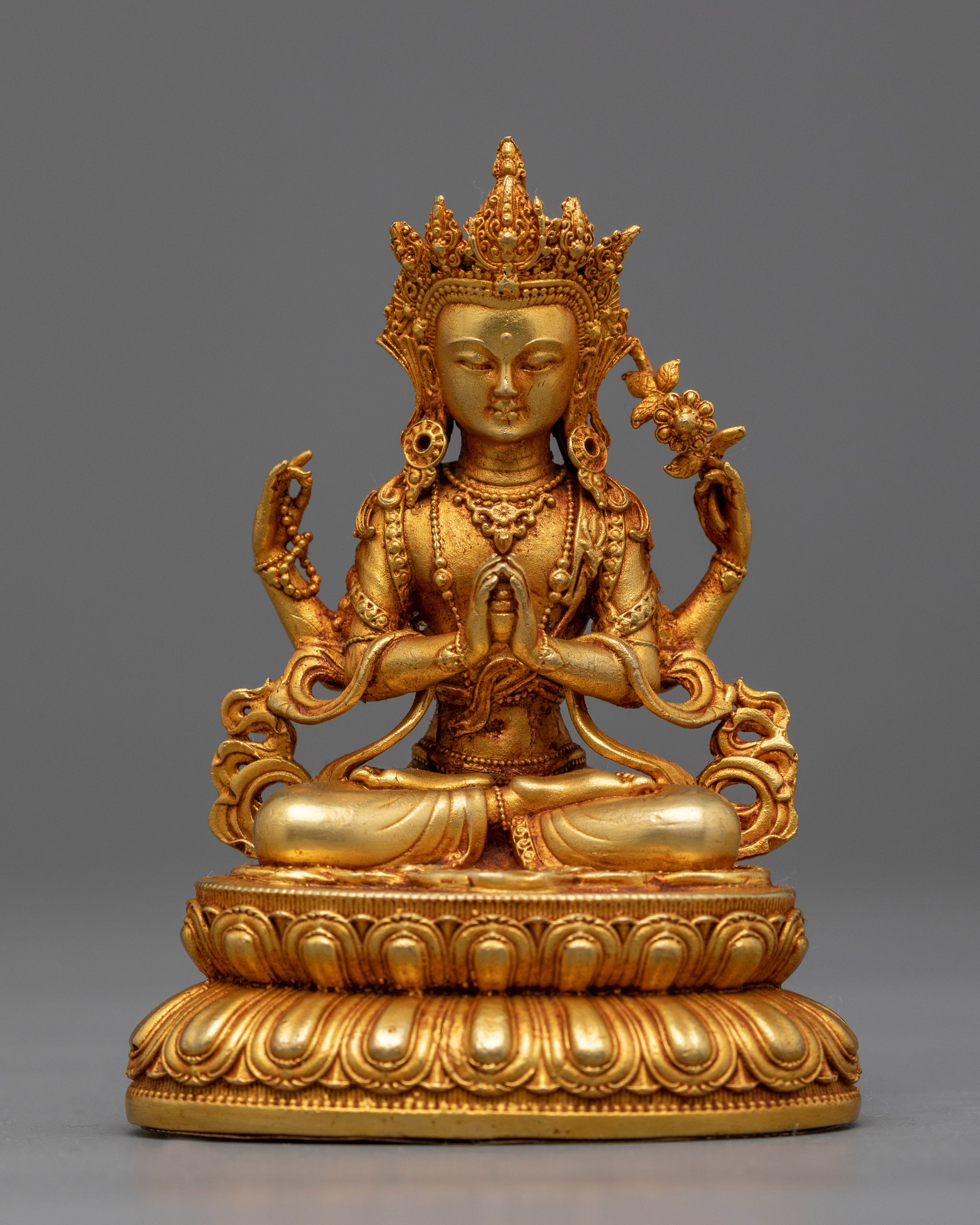 Machine-Made Chenrezig Statue | 24K Gold Gilded Compassion