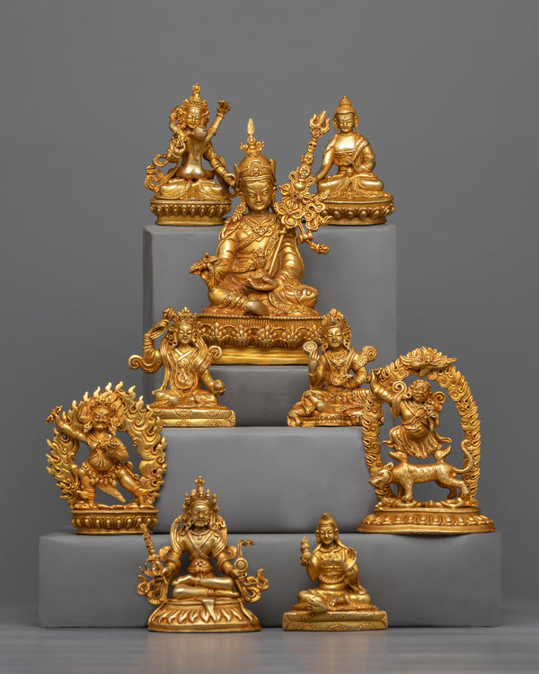 Sacred Ensemble: Guru Rinpoche and His 8 Manifestations | Spiritual Journey in Gold