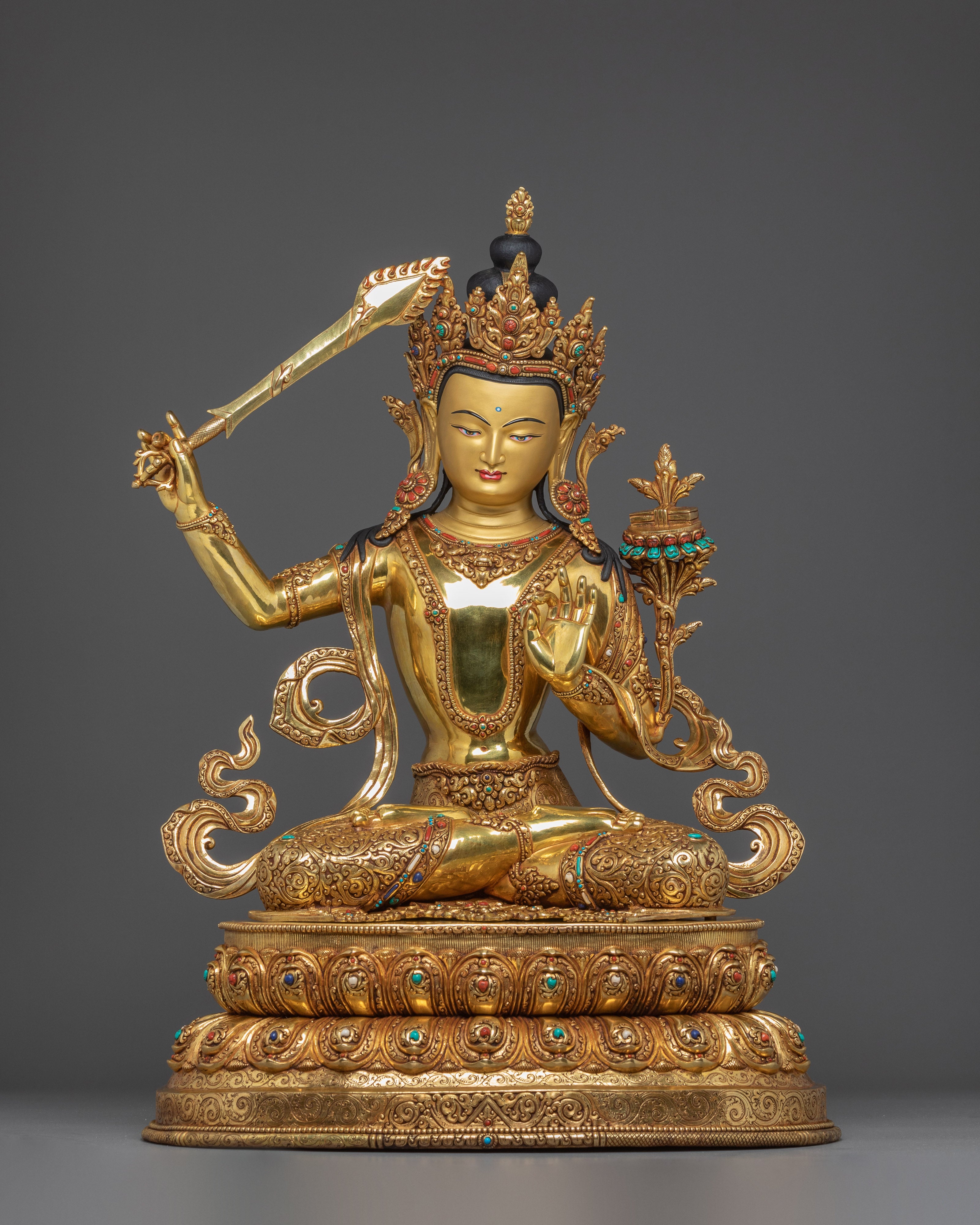 Statue of Manjushri: 67.5cm Handmade Copper Statue