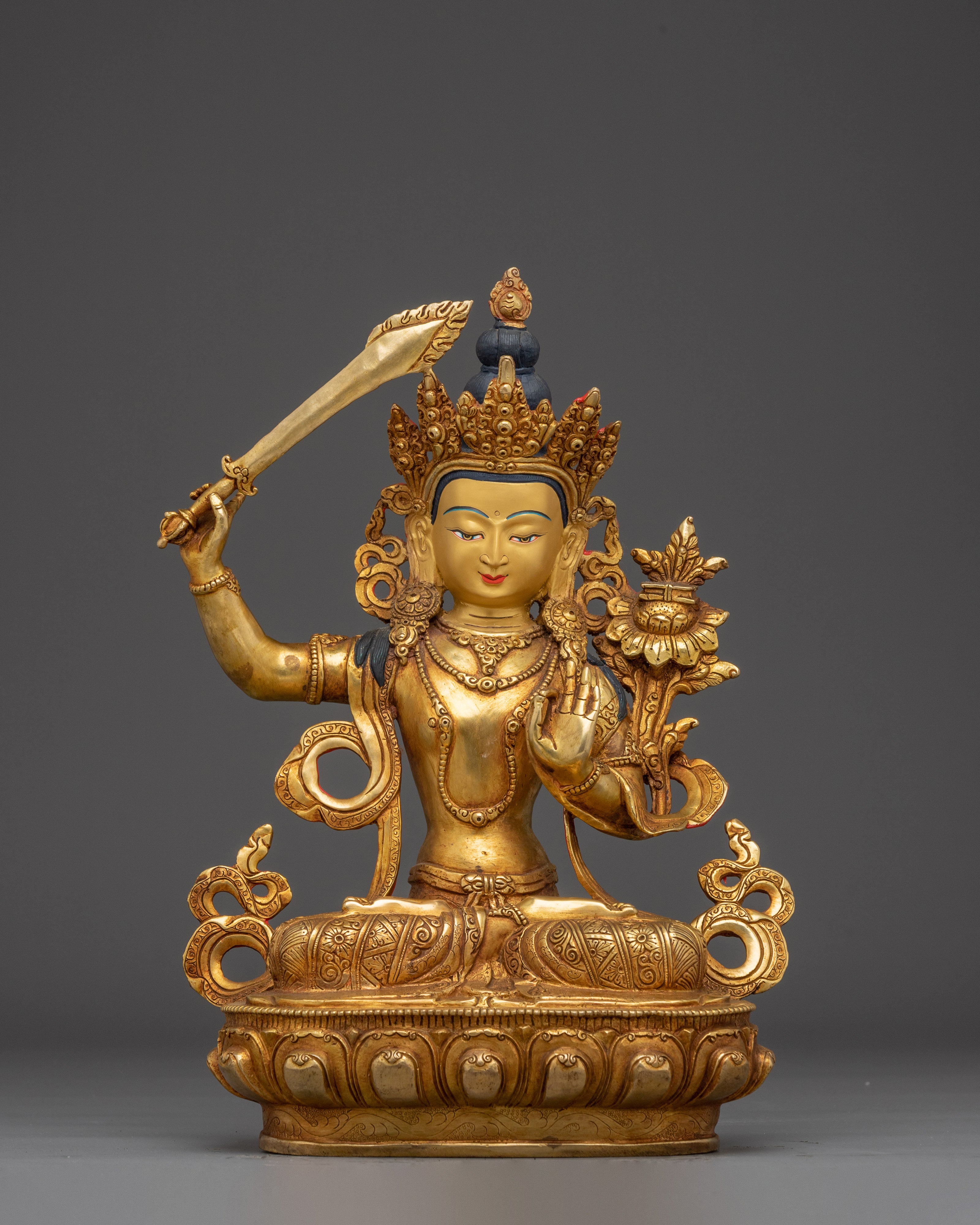 Manjushri Statue in 24K Gold Gilding