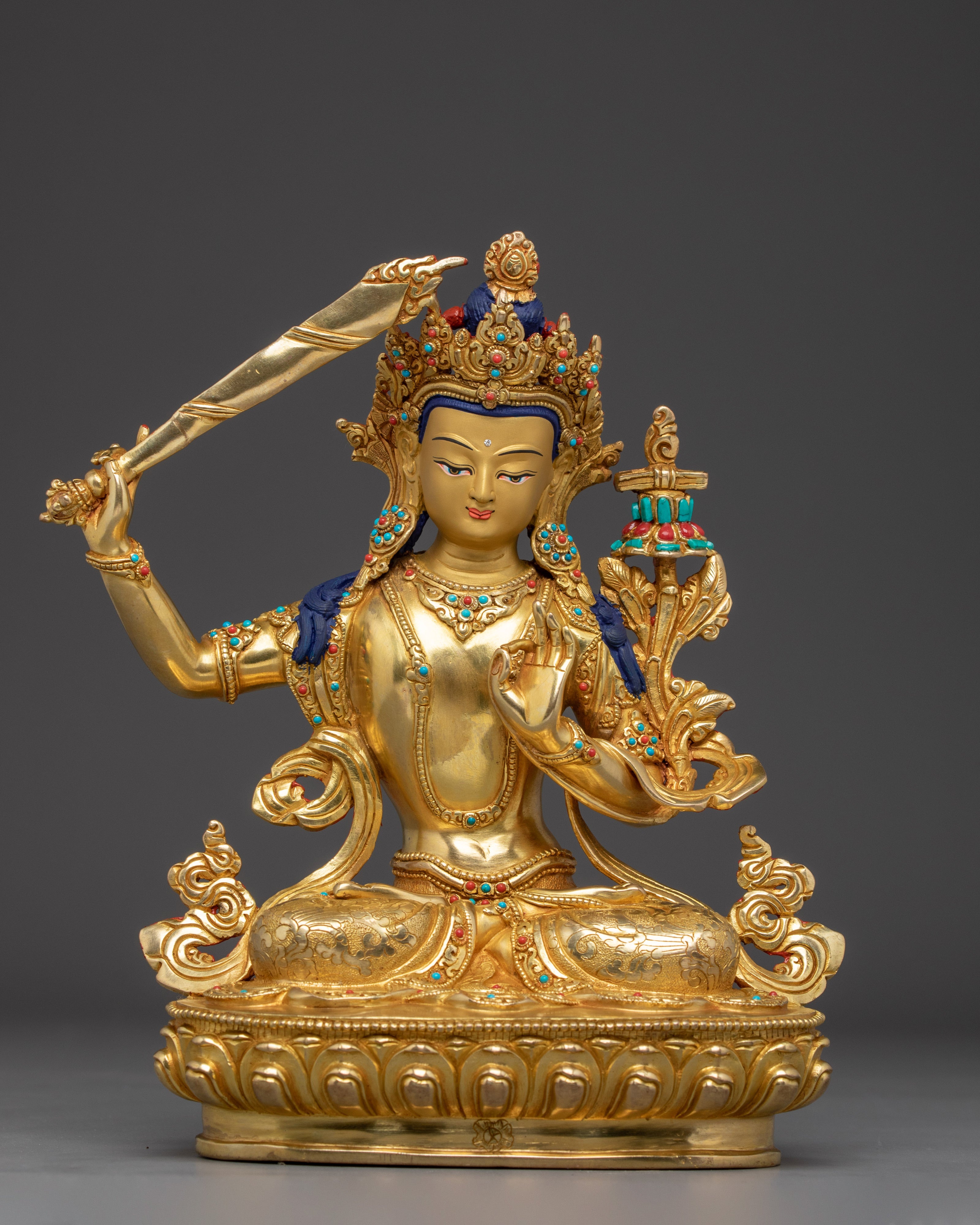 Manjushri Statue: Golden Spiritual Decor