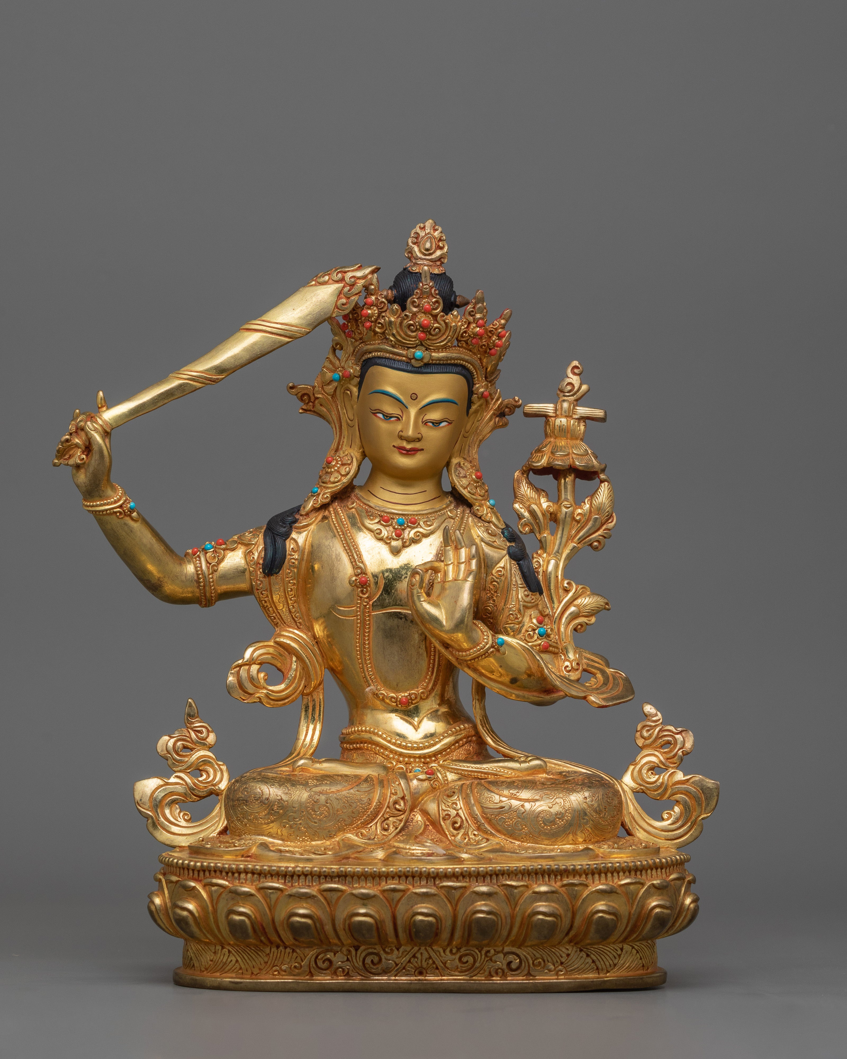 Historical Golden Manjushri Statue | Traditional Himalayan Art