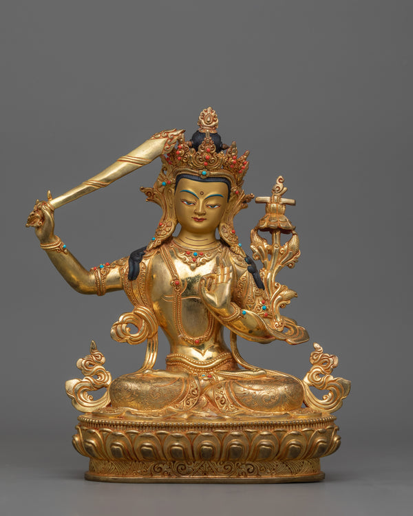 Historical Golden Manjushri Statue | Traditional Himalayan Art