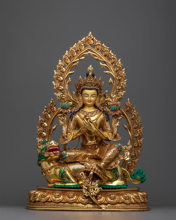 Manjushri on Lion Statue