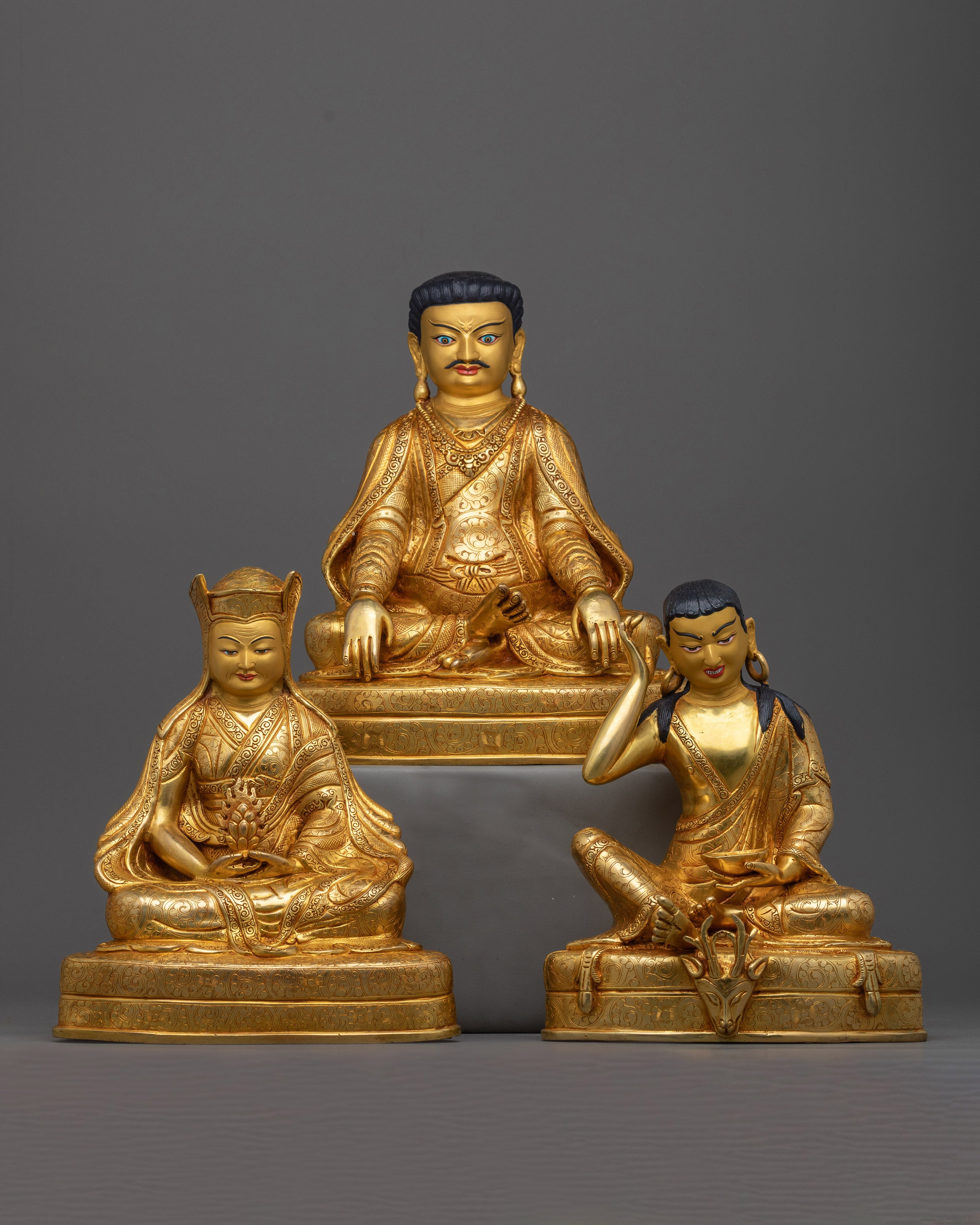 Marpha, Milarepa, and Gompopa Statue Set | Triumvirate of Tibetan Wisd