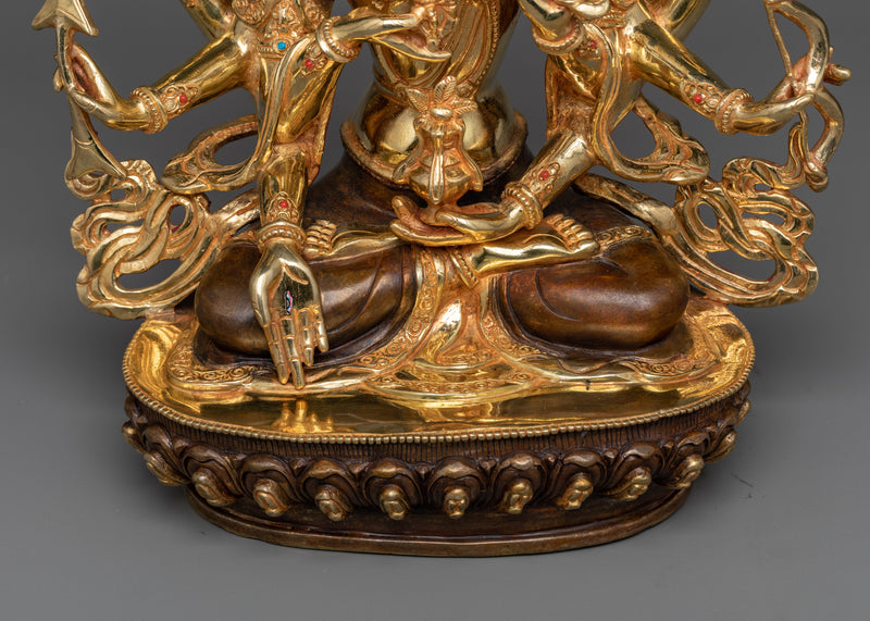 Divine Namgyalma Deity Sculpture | 24K Gold Gilded Oxidized Copper Body