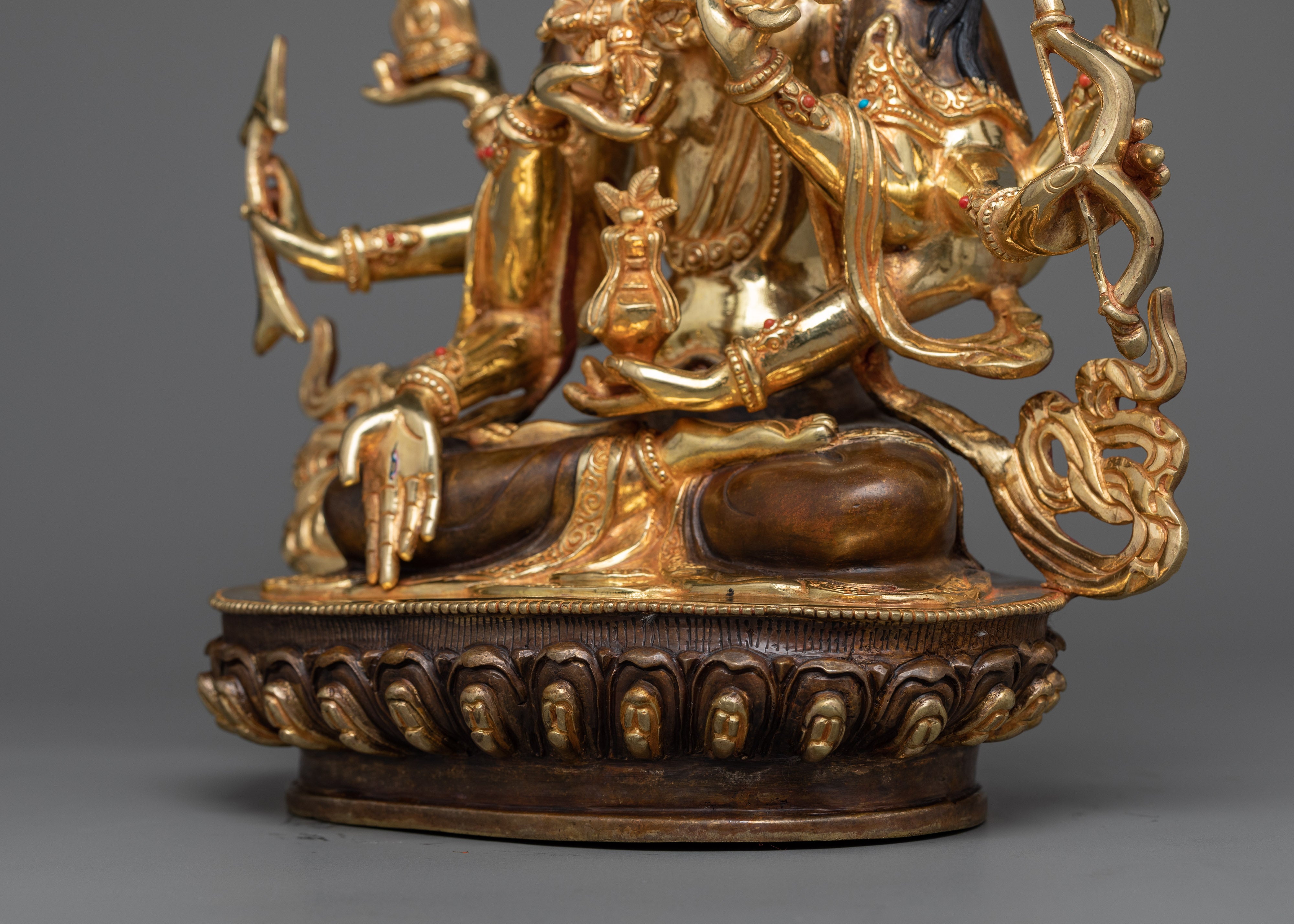 Divine Namgyalma Deity Sculpture | 24K Gold Gilded Oxidized Copper Body